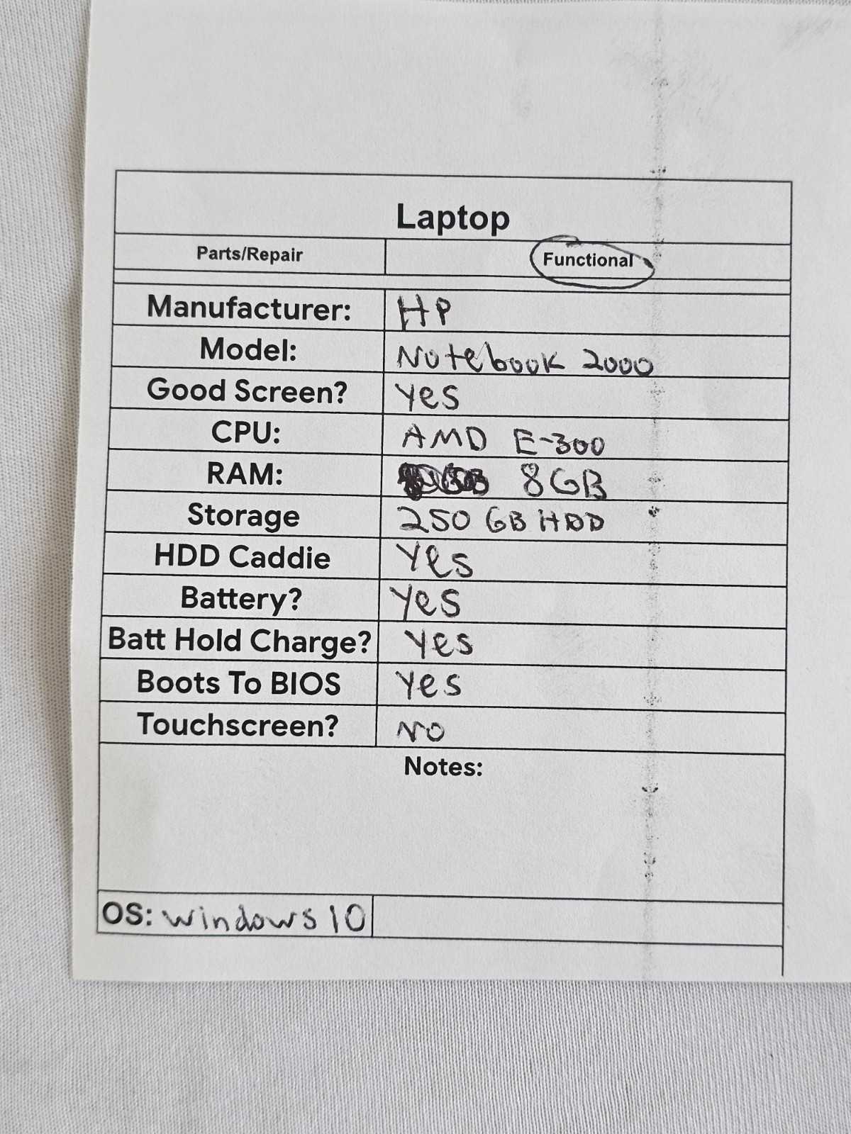 HP Notebook 2000 Laptop – AMD E-300 – 8GB RAM – 250GB HDD – Windows 10
