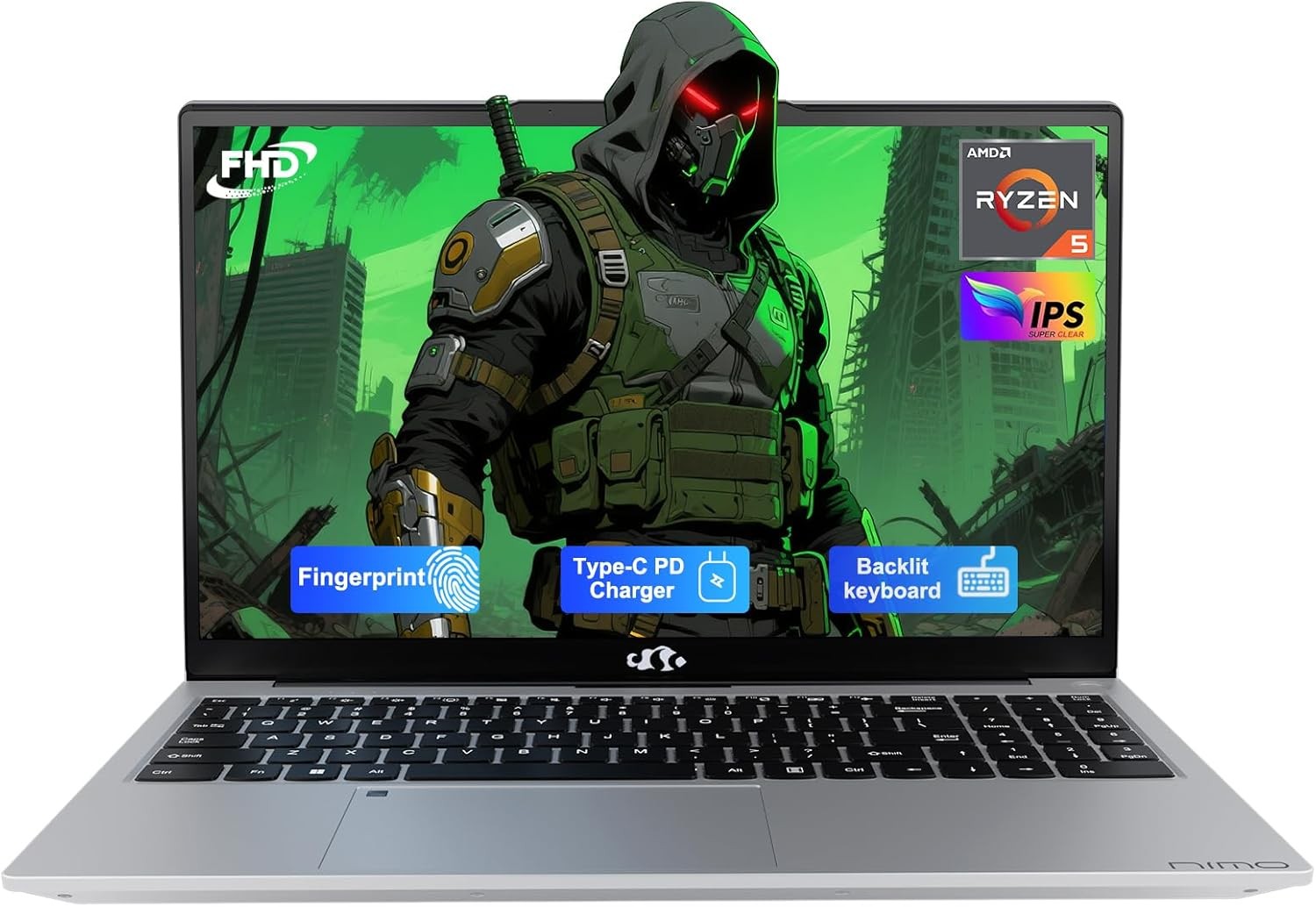 NIMO 15.6” IPS FHD-Laptop, AMD Ryzen 5, 16GB RAM 512GB SSD 4 Cores Up to 3.7GHz