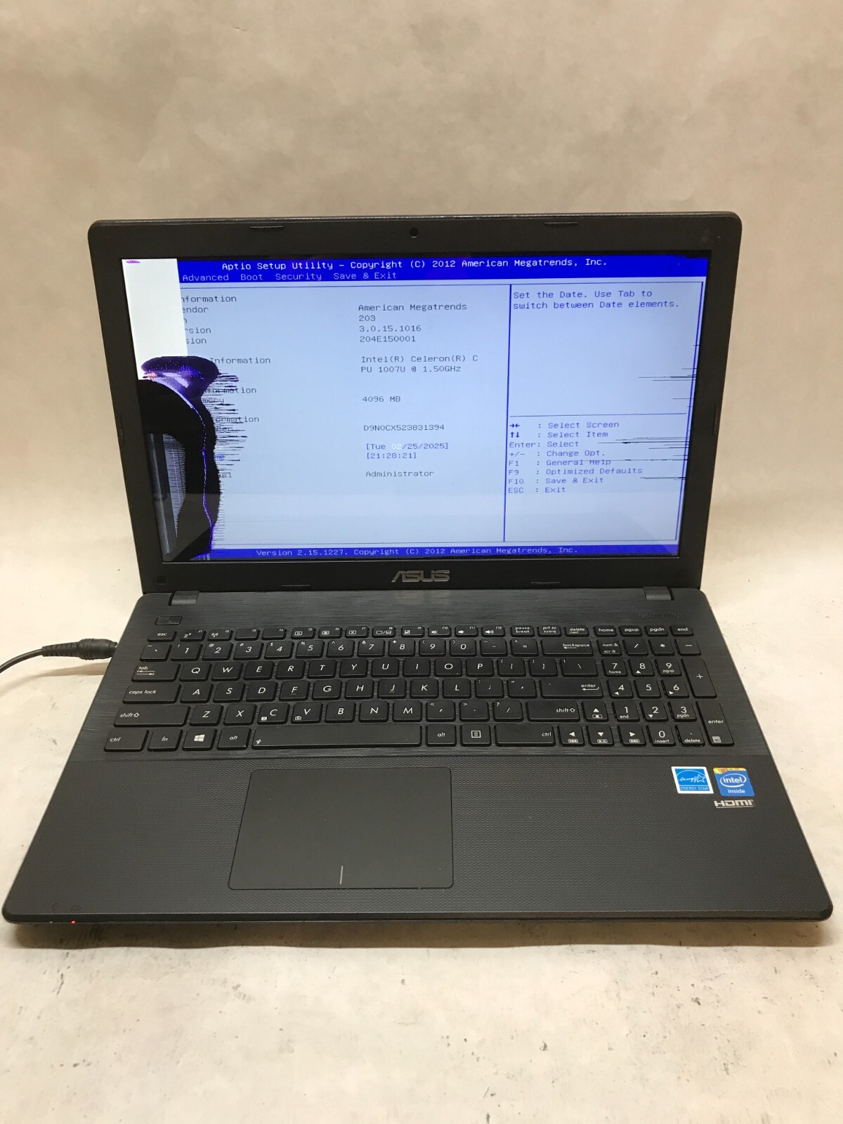 Asus X551C 15″ X551CA-HCL1201L Celeron 1007U 1.5GHz 4GB RAM NO HDD Cracked – DW