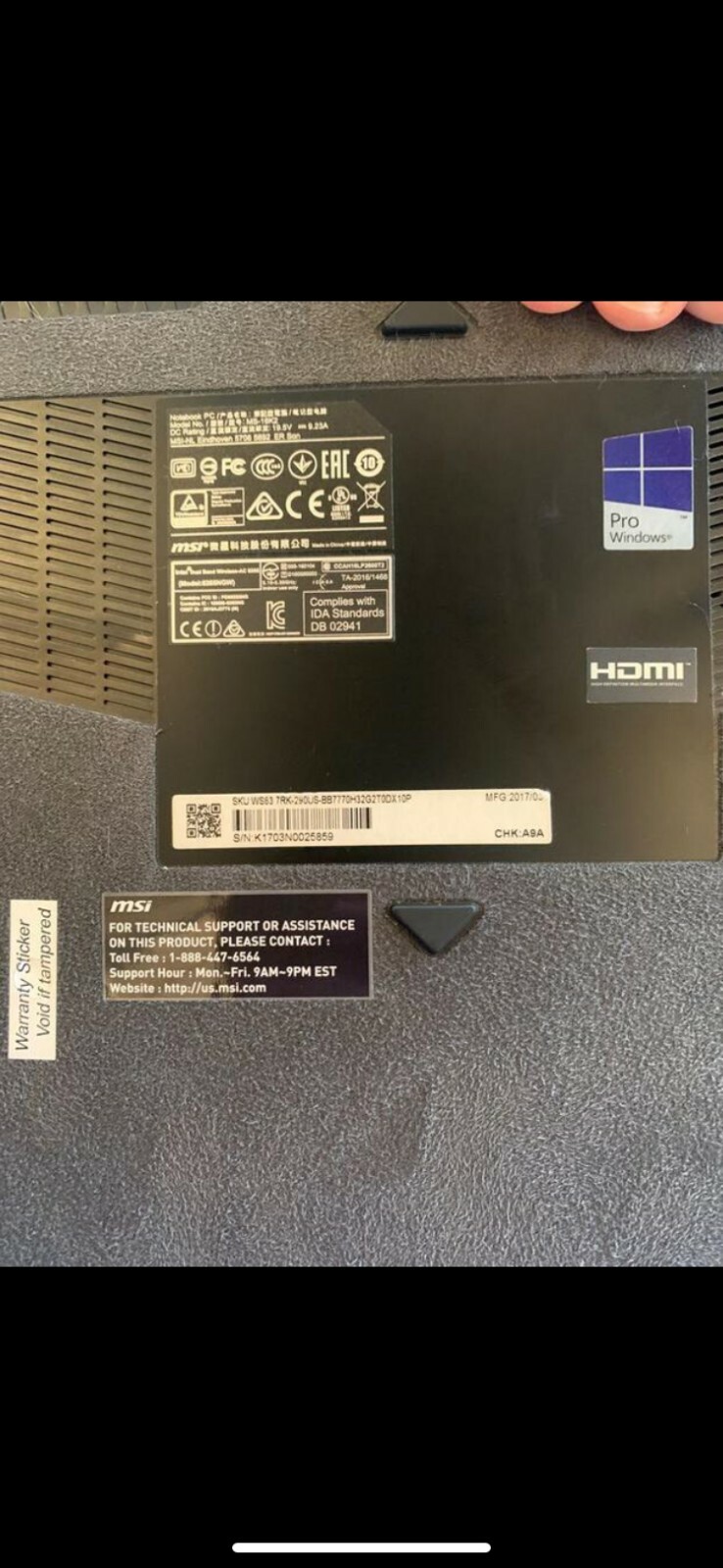 MSI W63 7kr, 32 GB, i7700HQ @ 2.80 GHz, 2TB internal HDD, excellent condition