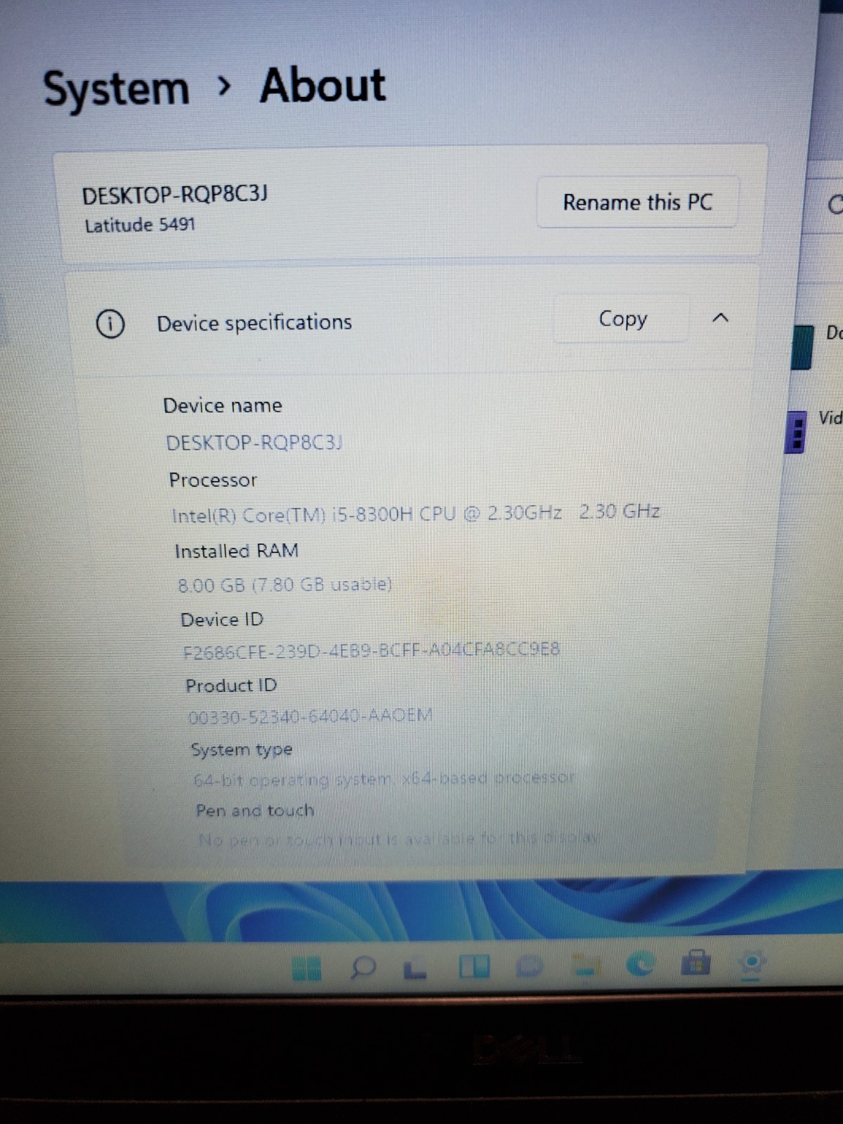 Dell Latitude 5491 14″ Laptop i5-8300H 8GB RAM 256GB SSD Win11 READ! #69