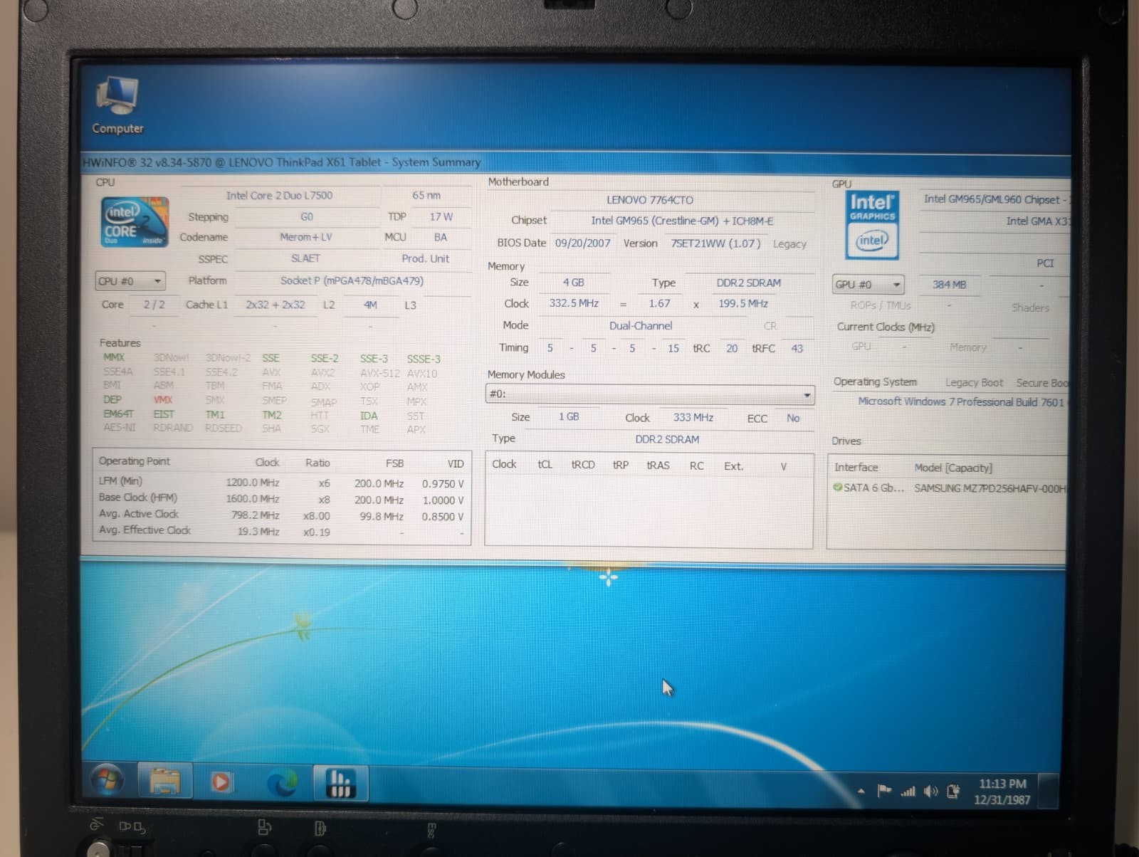 Lenovo ThinkPad X61 Tablet RARE | C2D L7500 4GB RAM 256GB SSD | Win 7 32-Bit