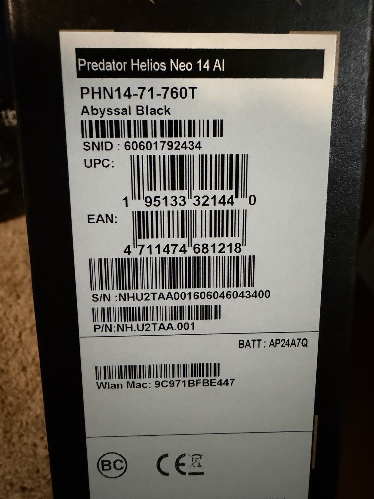 Acer Predator Helios Neo 14 AI RTX 5060 Ultra 7 255H 16GB 1TB