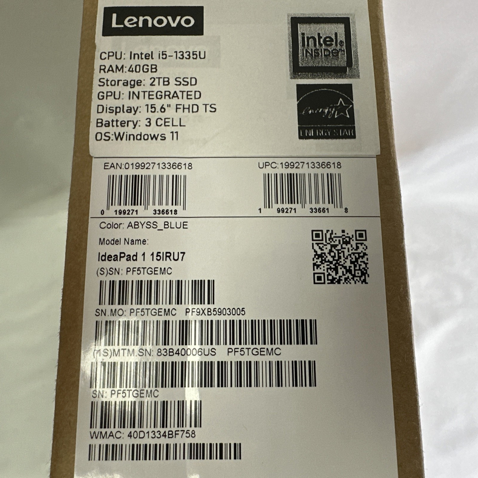 Lenovo IdeaPad 1 15.6″ FHD Touchscreen Laptop Intel i5-1335U 40GB RAM 2TB SSD