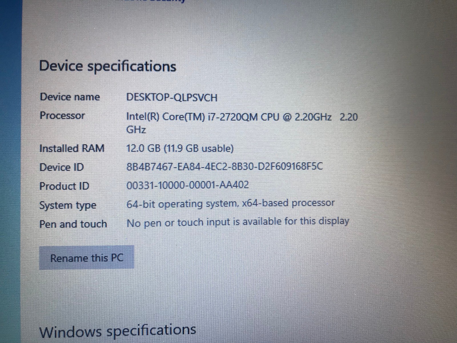Dell Precision M6600 17″ i7-2720QM CPU @2.2GHz RAM 12GB