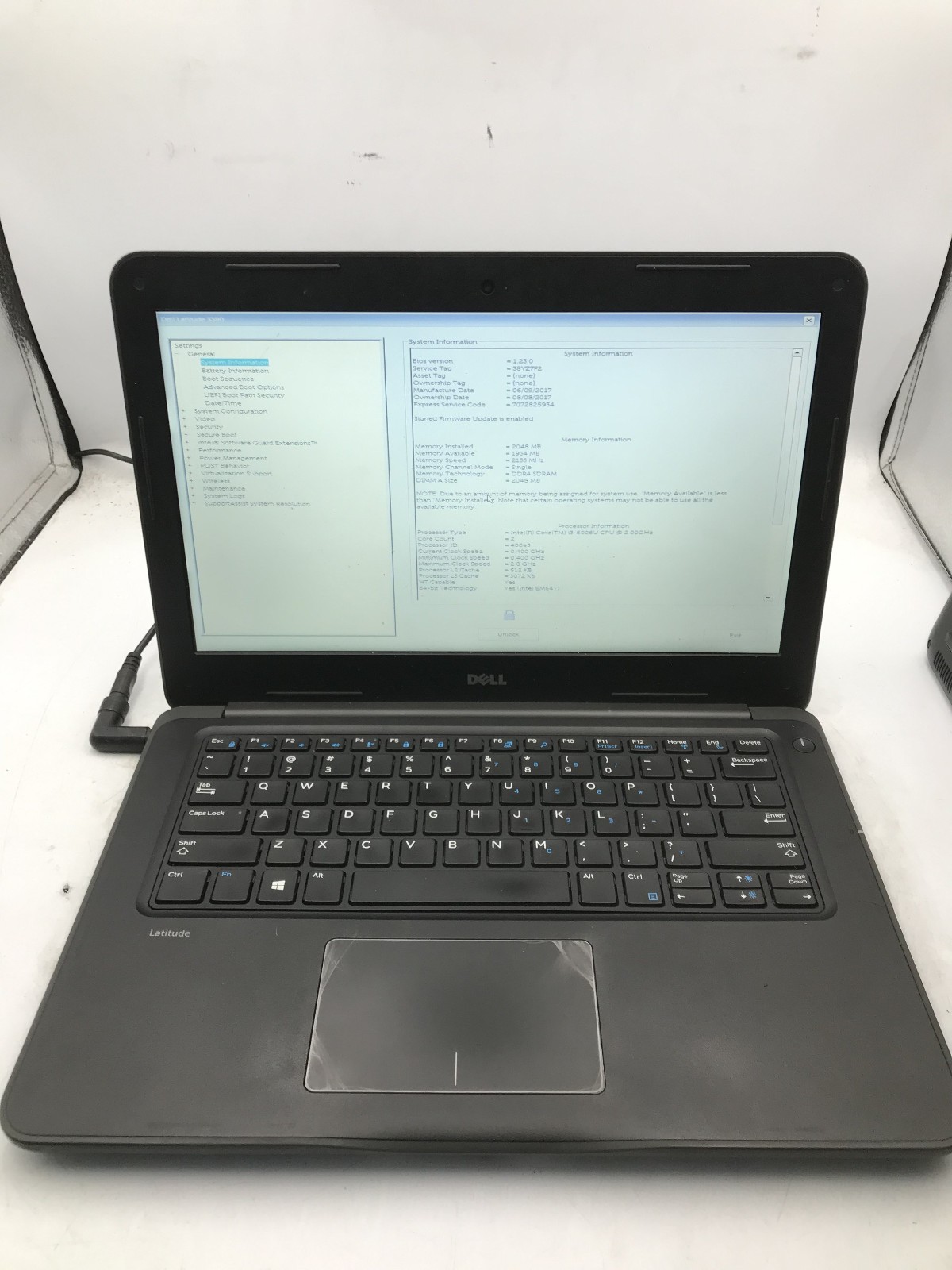 DELL LATITUDE 3380 – BOOTS TO BIOS/LOCKED – INTEL I3 6006U -NO RAM-READ DESC- BB