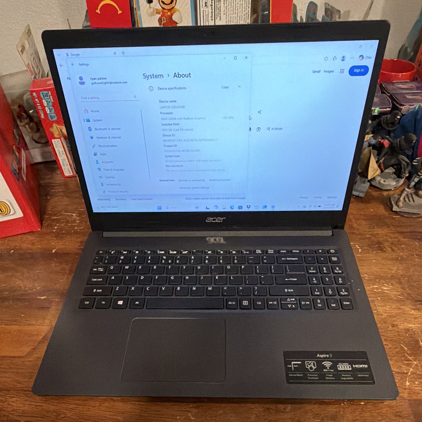 Acer Aspire 3 A315-23 15.6″ FHD AMD 3020e 4GB 256GB SSD Win 10 Black