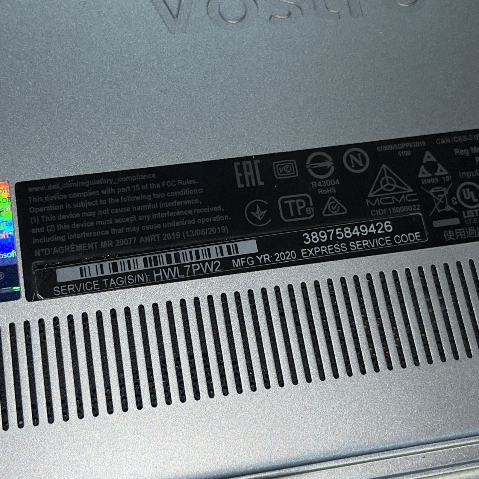 DELL VOSTRO 5590 INTEL CORE I5 10TH GEN 8GB RAM NO HD