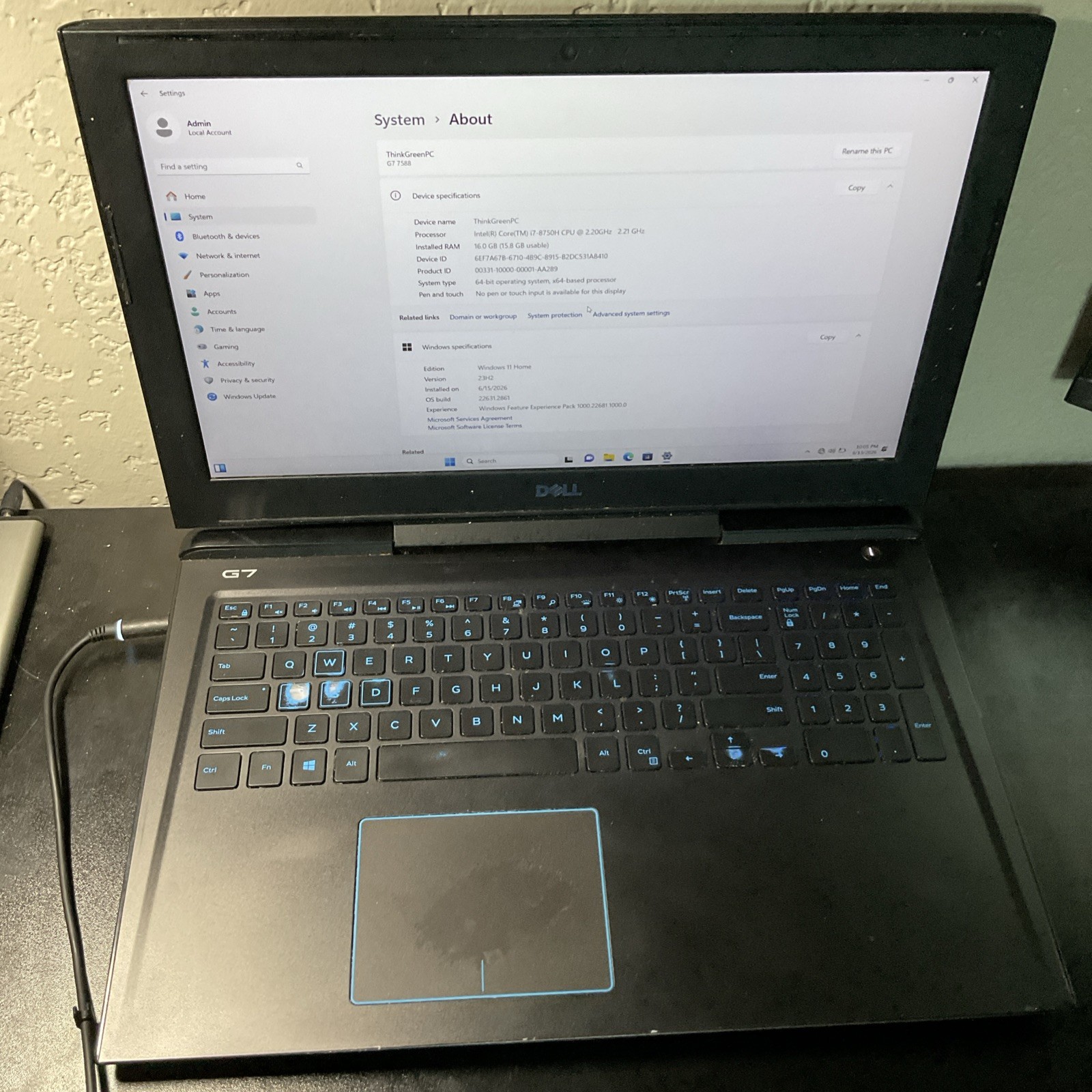 dell g7 15 7588 Gaming Laptop Core I7-8750H 16GB RAM GTX 1060 Windows 11 512GB