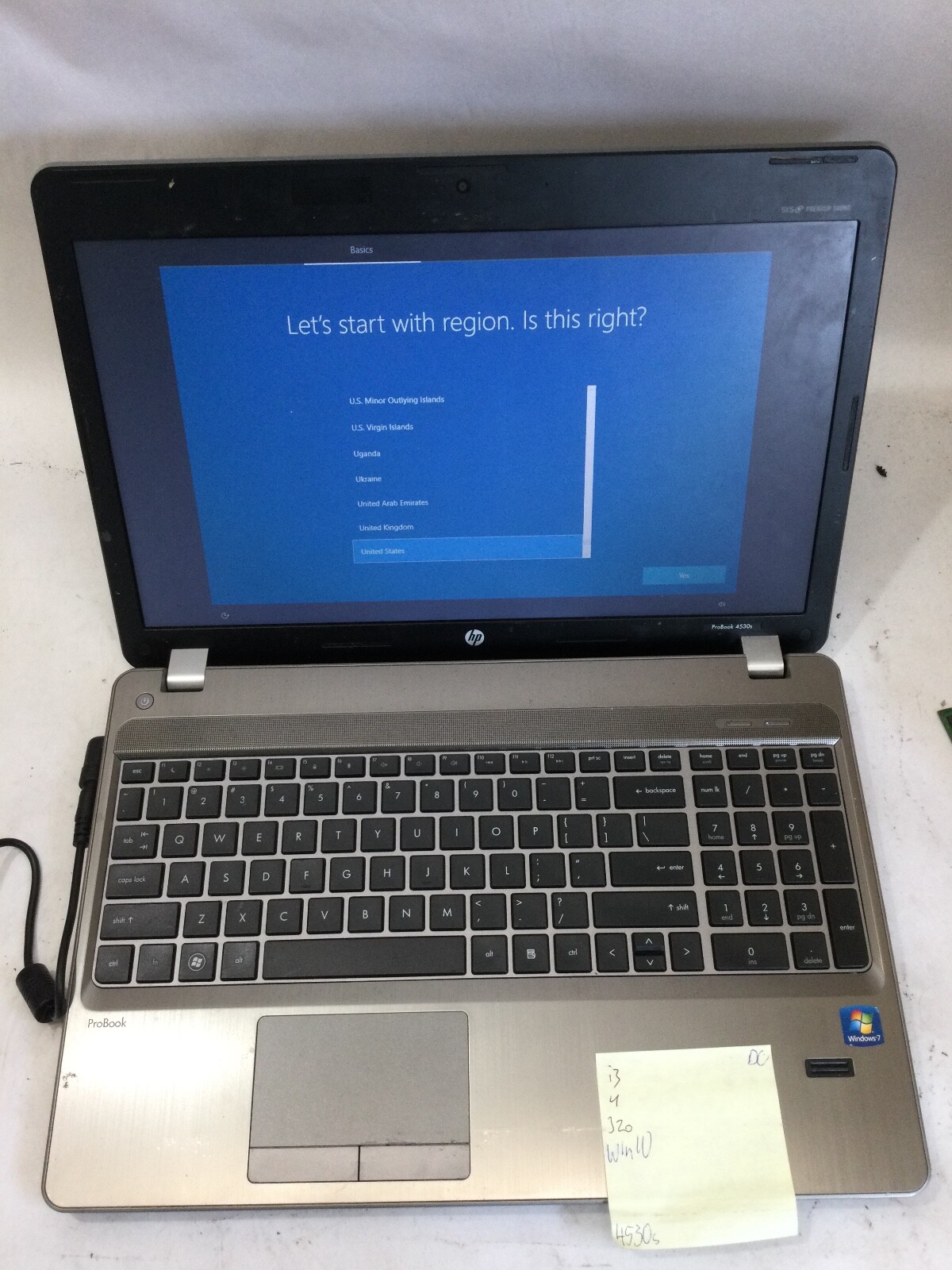 HP PROBOOK 4530S – BOOTS TO BIOS – INTEL I3 2310M – 4GB RAM – 320GB – READ – BB!