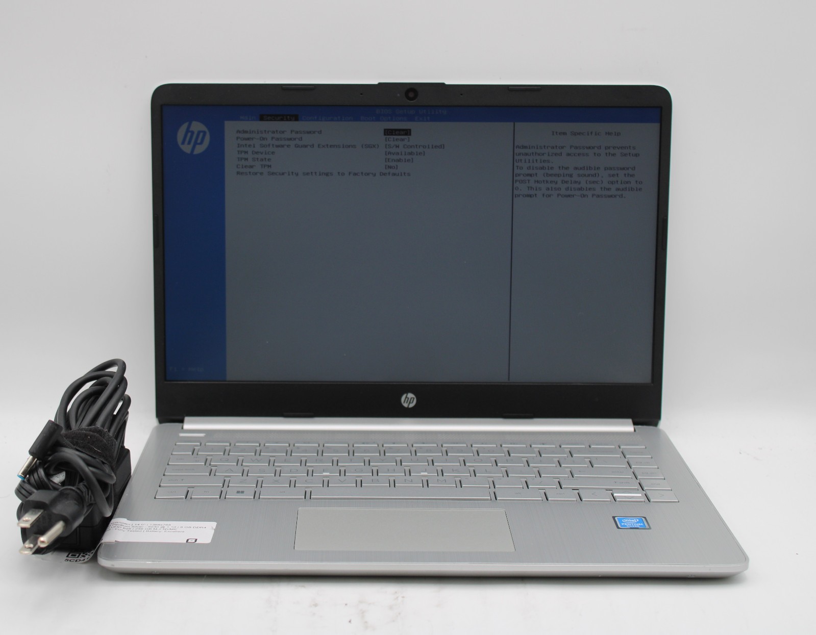 HP 14-dq0703dx _ Pentium Silver N5030 @1.1 _ 8GB RAM _ 256GB SSD _ No OS