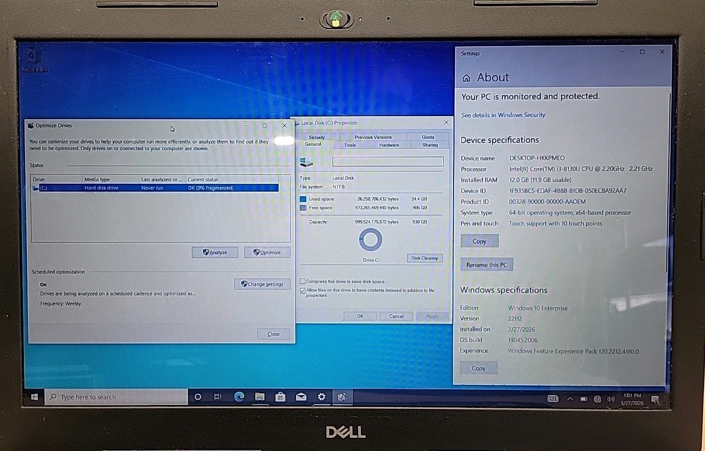 Dell Inspiron 15 5570 Intel Core i3-8130U @ 2.2GHz 12GB RAM 1TB HDD W10 *READ*