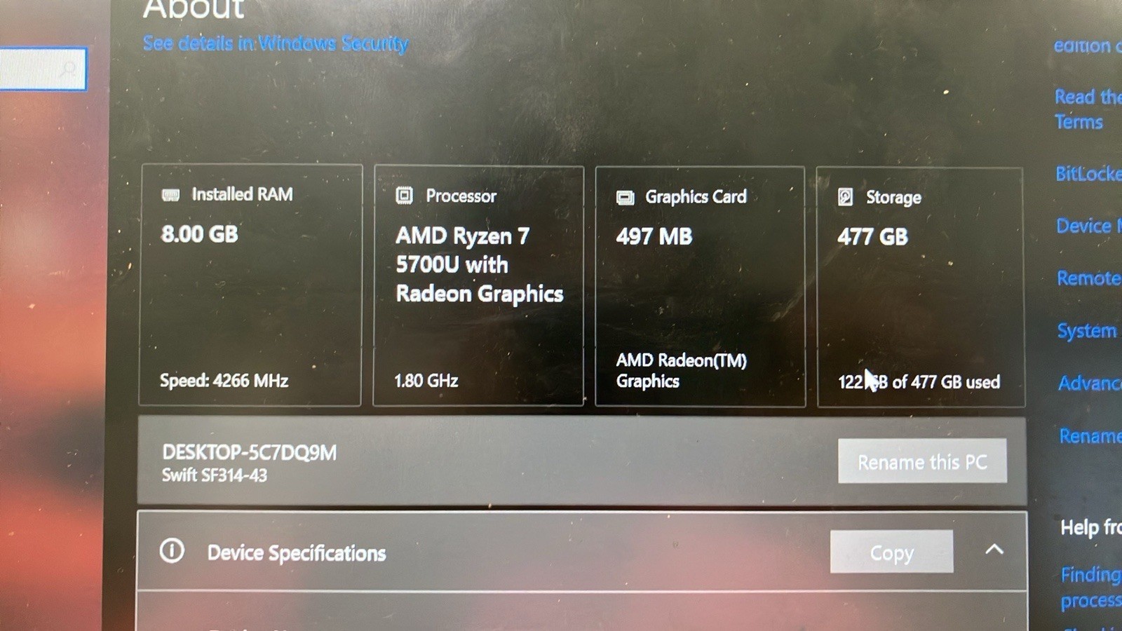 Acer Swift 3 Ryzen 7 5700U Radeon Graphics | 8 GB RAM | 512 SSD
