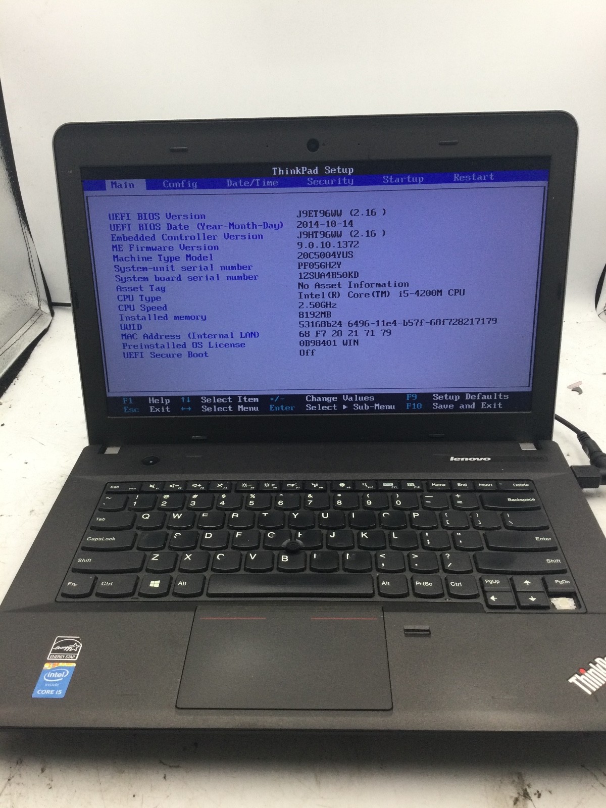 LENOVO THINKPAD E440 – BOOTS TO BIOS – INTEL 15 4200 – 8GB RAM – 14″ – READ – BB
