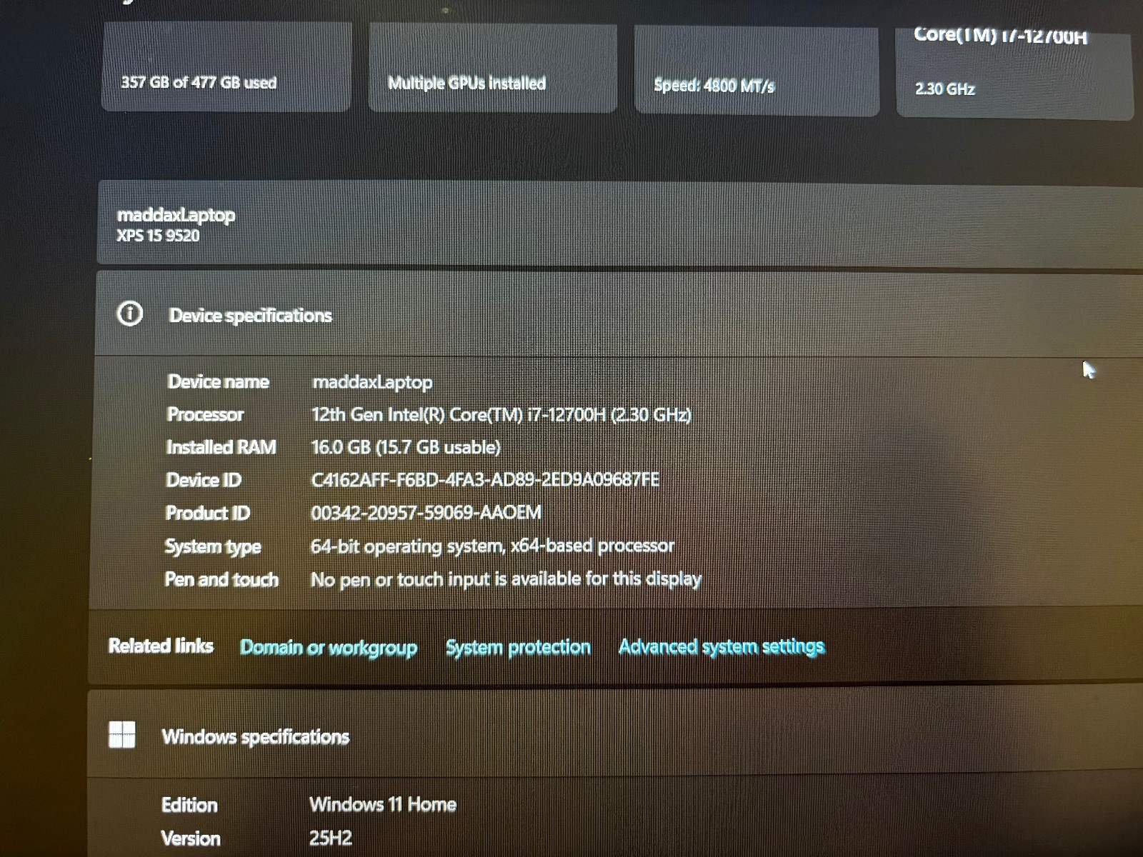 Dell XPS 15 9520 15.6″ i7-12700H 16GB RAM 512GB SSD GeForce RTX 3050