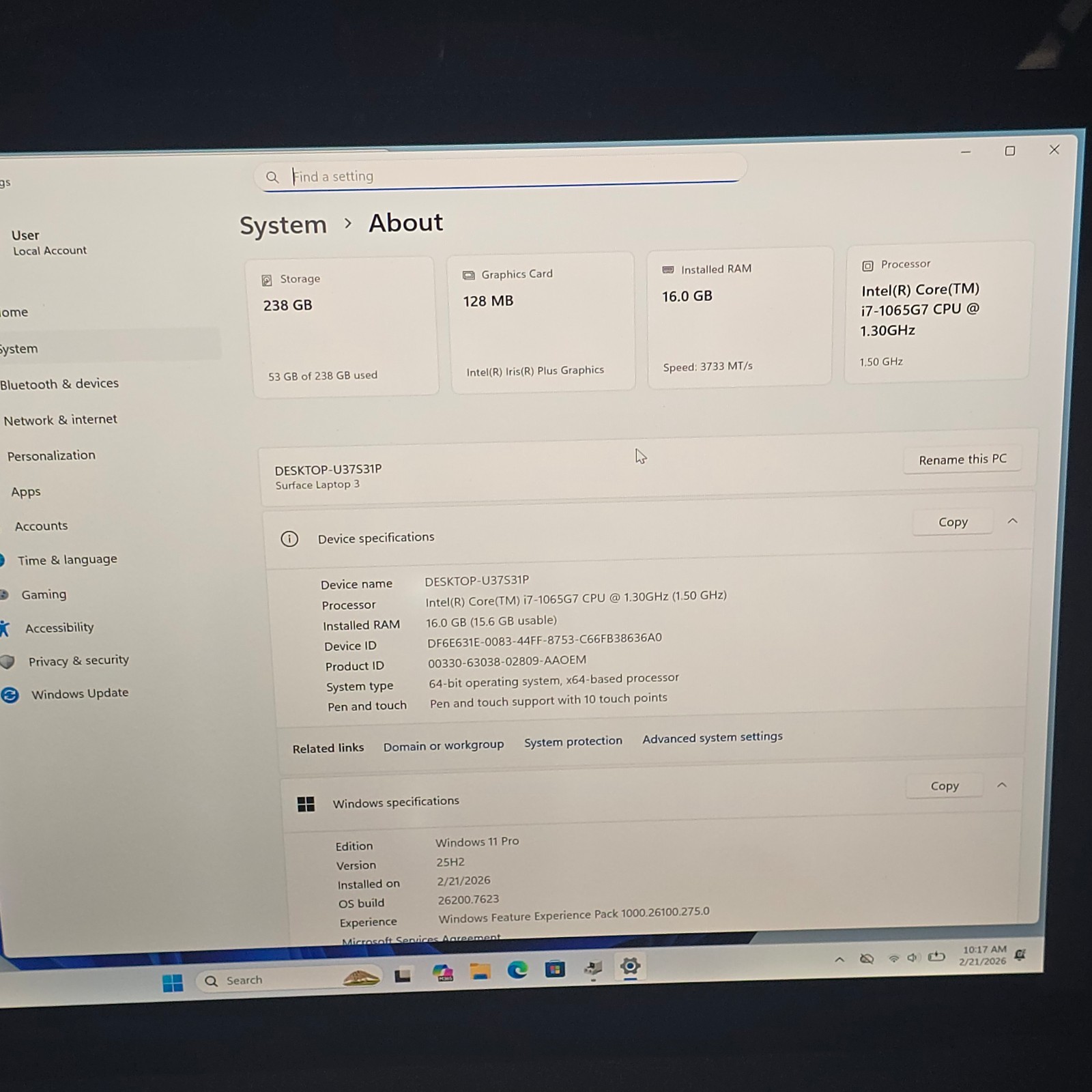 Microsoft Surface Laptop 3 1868 Intel Core i7-1065G7 16GB RAM 256GB SSD *Battery