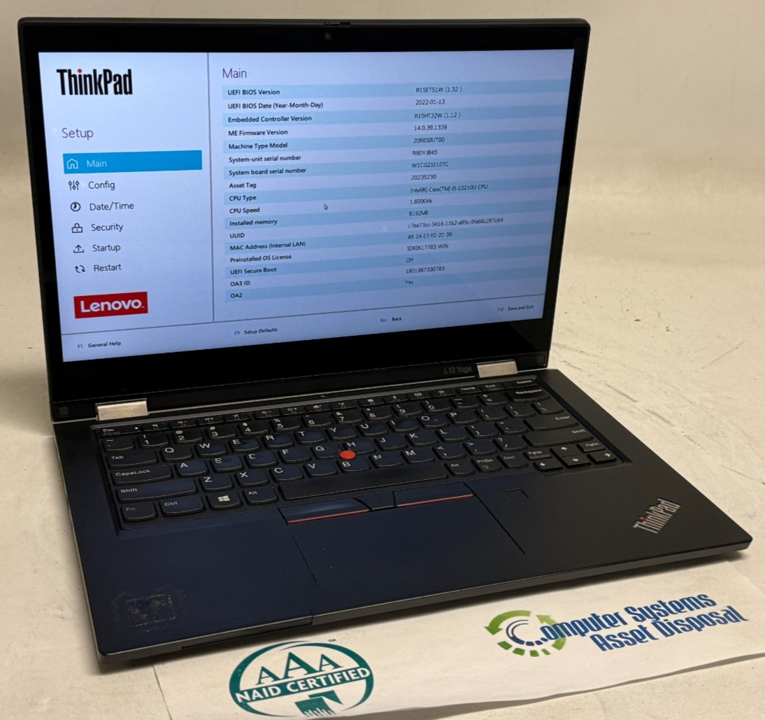 Lenovo ThinkPad L13 Yoga 2in1 13.3″ (i5-10210u – 8GB RAM – 256GB SSD – Win11H)