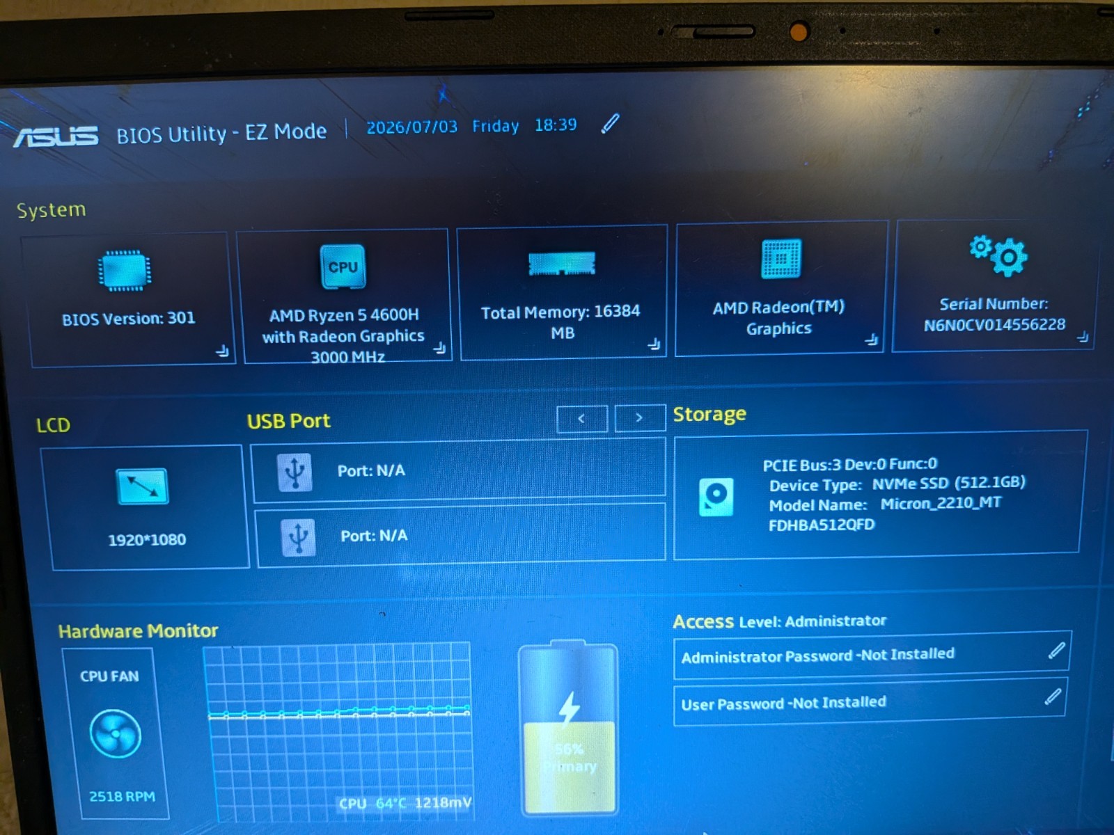 ASUS VivoBook 14 Laptop – Ryzen 5 4600H 16GB RAM 500GB SSD + Charger (see desc)