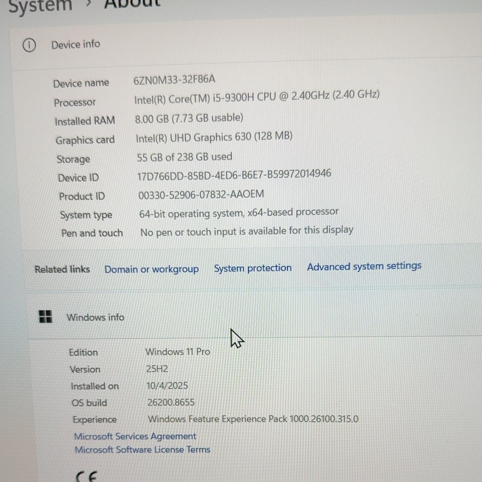 Dell XPS 15 7590 15.6″ i5-9300H 2.40GHz 8GB RAM 256GB NVMe SSD Win 11 Pro