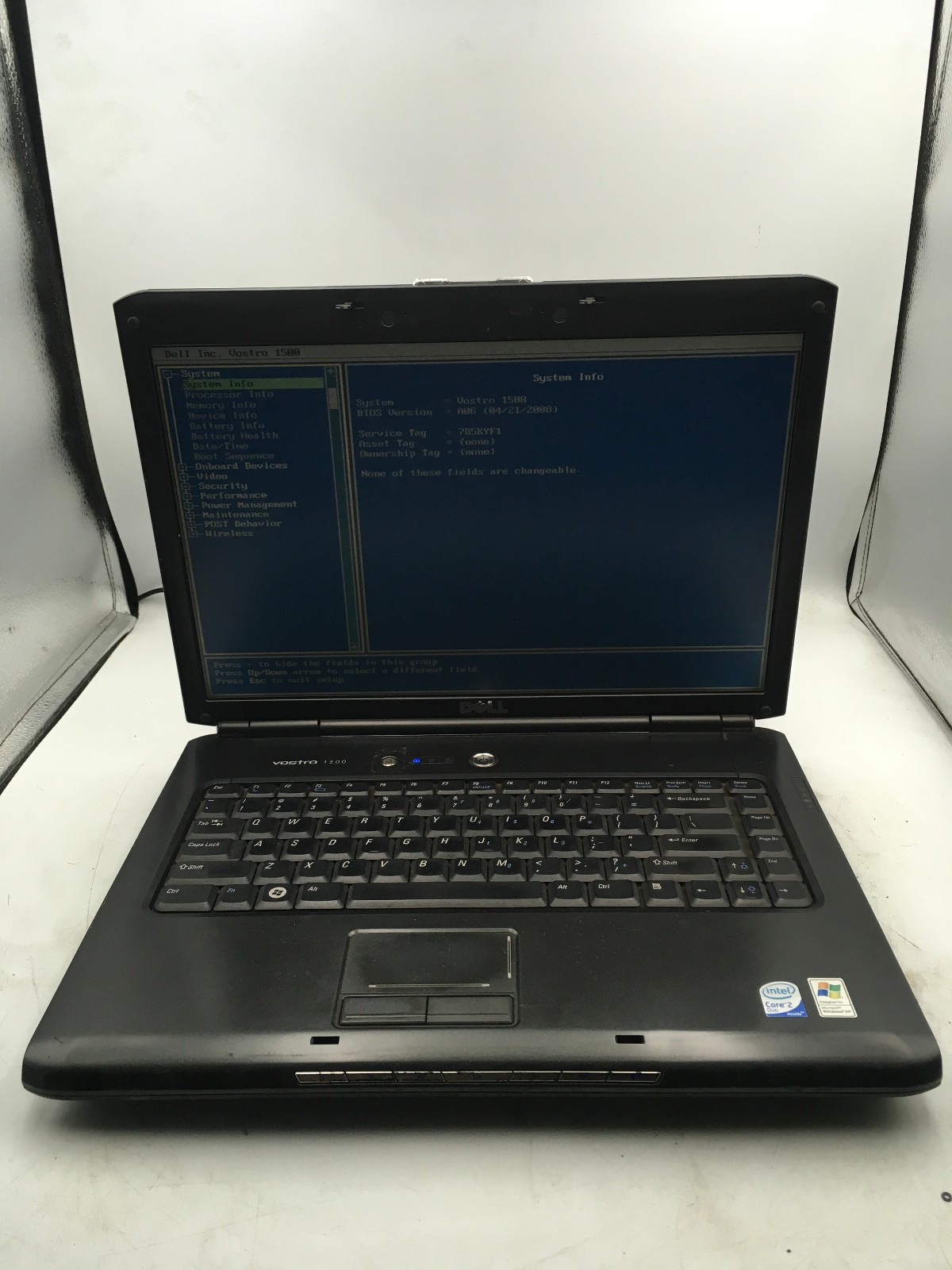 DELL VOSTRO 1500 – BOOTS TO BIOS – INTEL CORE 2 DUO – 1GB RAM – NO OS – READ -BB