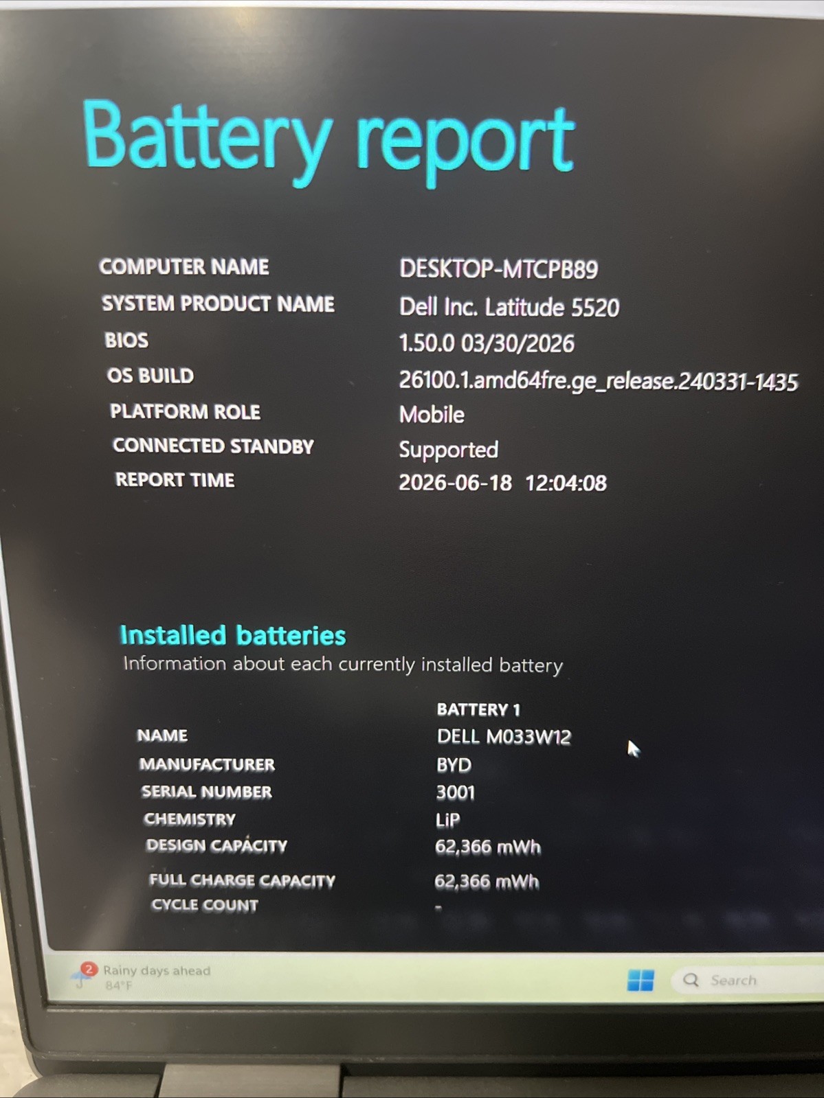New OEM Battery Dell Latitude 5520 i5-1135G7 2.40 GHz 16GB 256GB NVMe FHD W11P