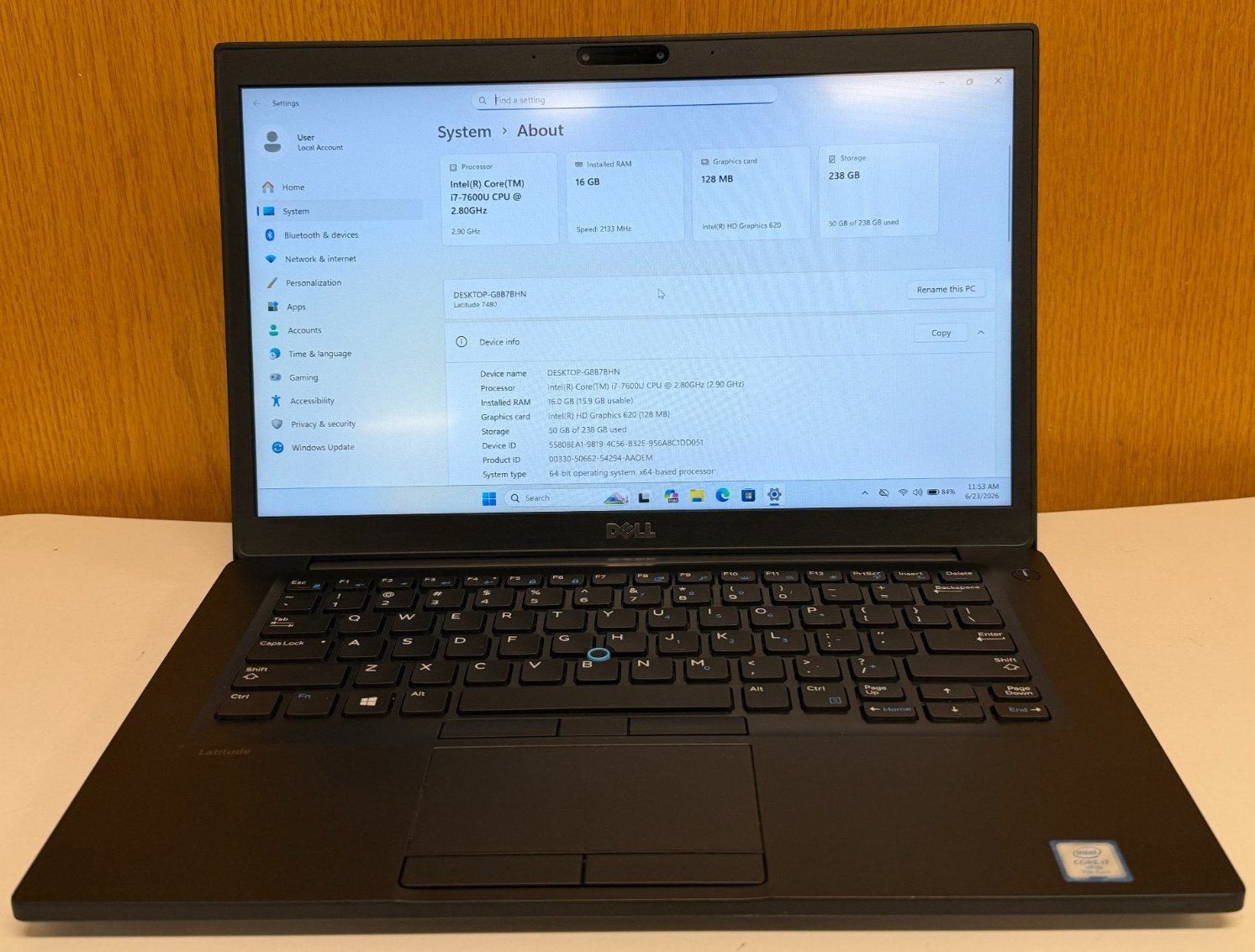 Dell Latitude 7480 14″ (Intel Core i7-7600U, 16GB RAM, 256GB) Windows 11 Pro