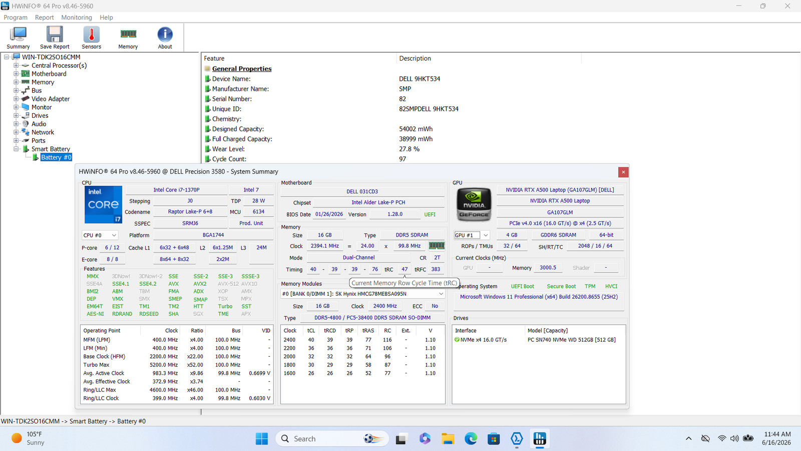 Dell Precision 3580 i7-1370P 16GB 512GB SSD RTX A500 15.6 FHD Win11 Pro Grade D