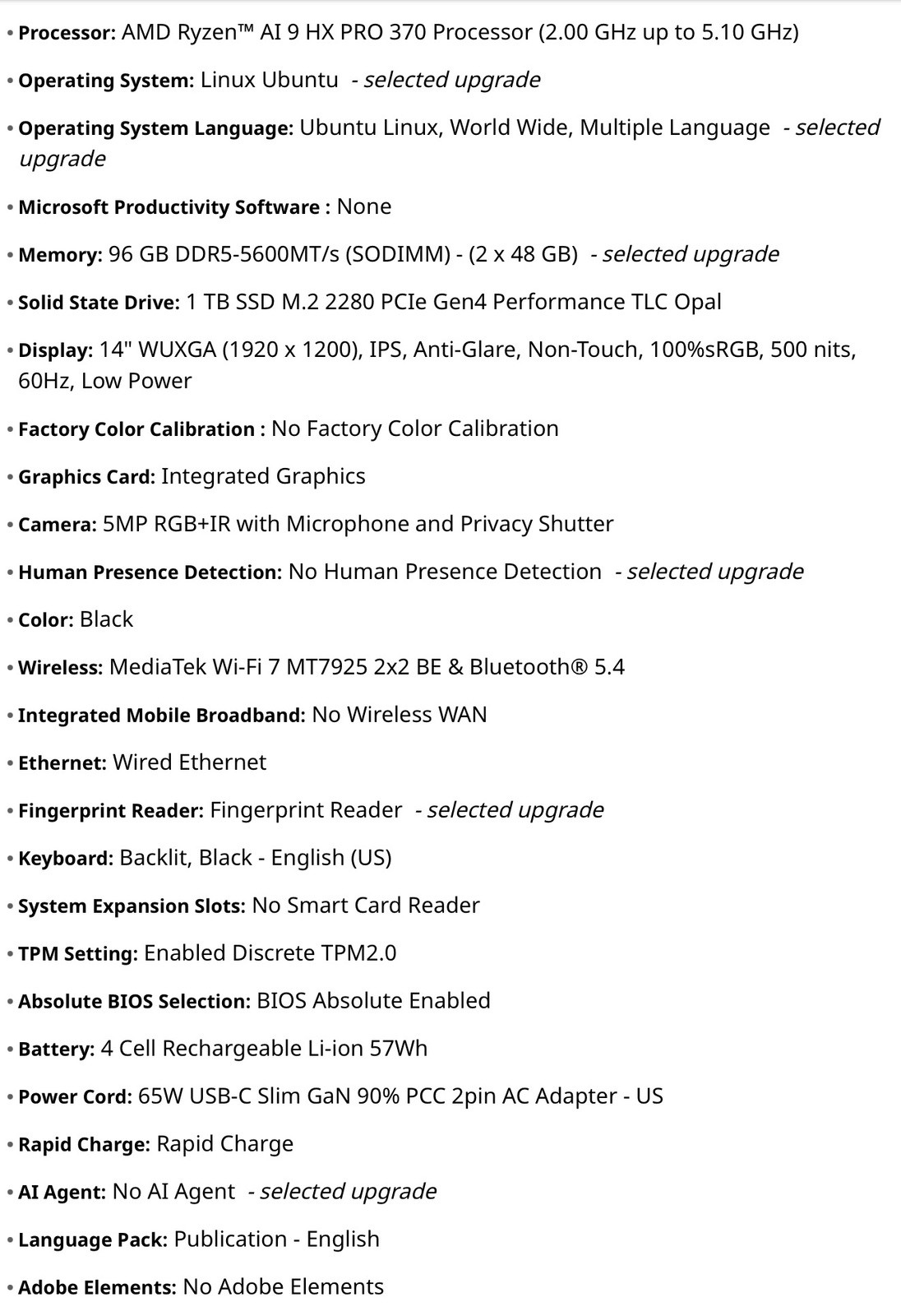 Lenovo ThinkPad P14s Gen 6 AMD 14in Ryzen AI 9 HX PRO 370 96GB Fedora IPS screen