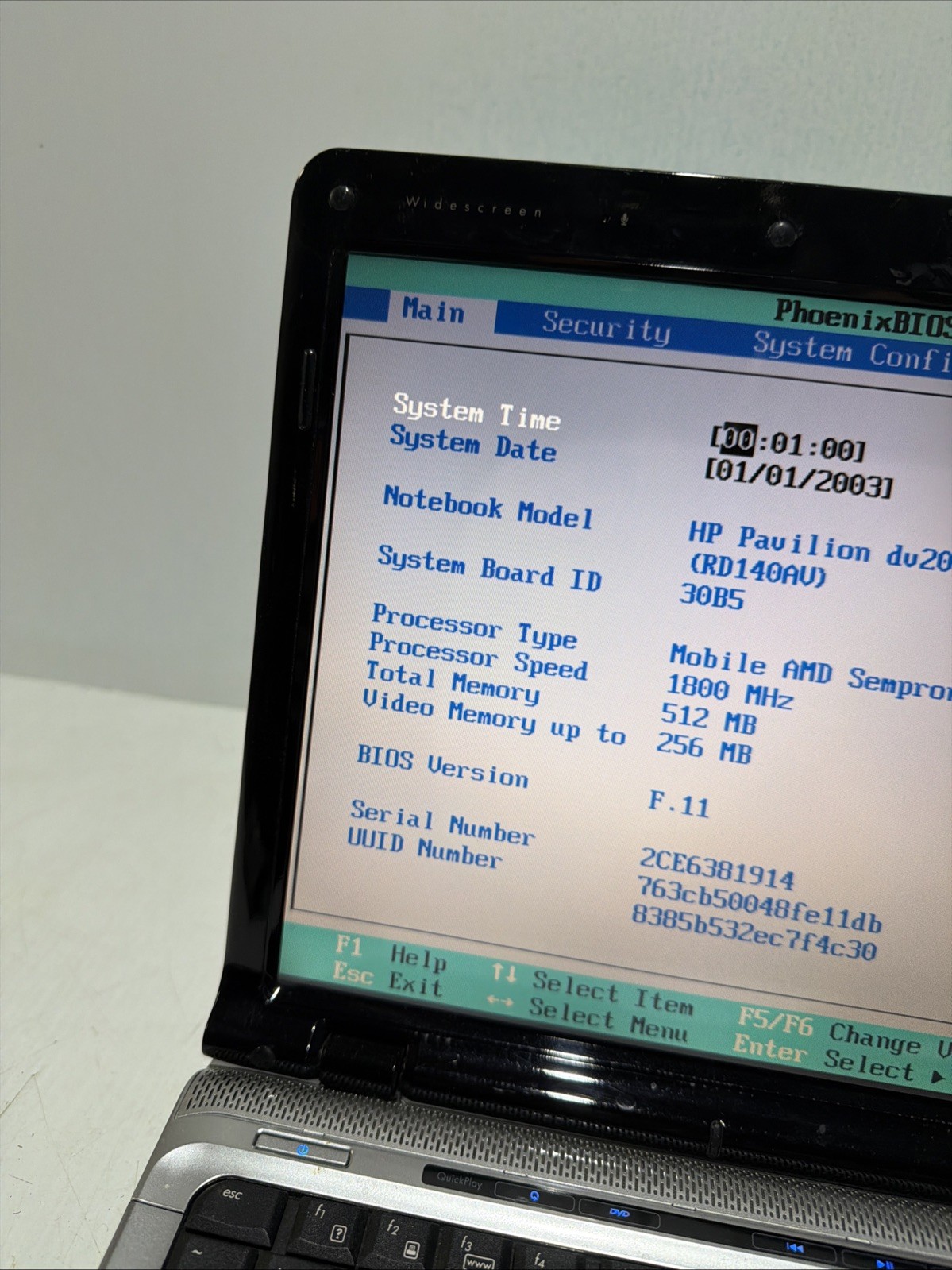 Hp Pavilion DV2000 14″ Laptop Mobile AMD Sempron 512MB Ram NO Drives Boots Bios