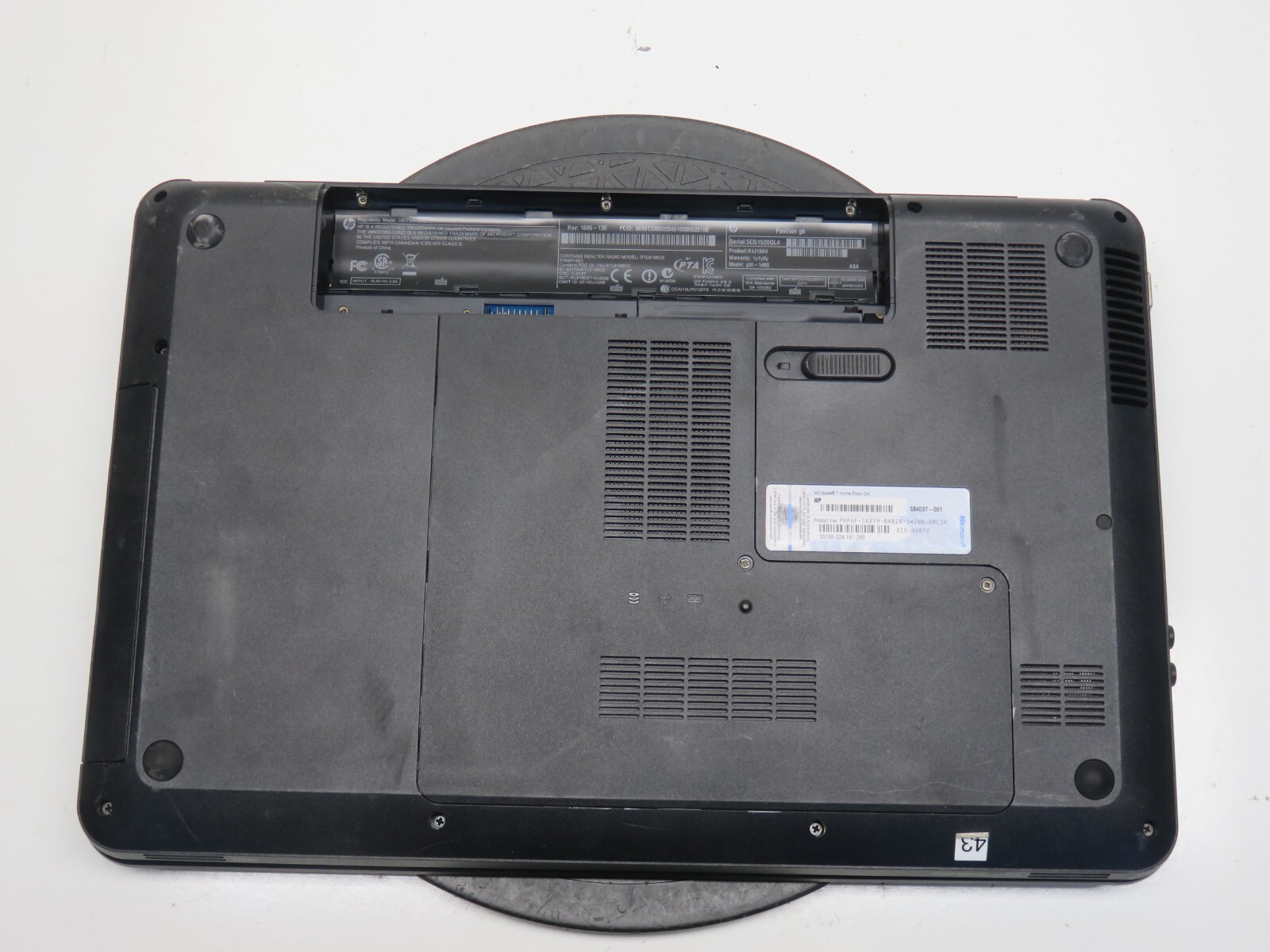HP Pavilion G6 NoteBook PC Intel Pentium B950 2.10GHz 4GB NO HDD No Batt