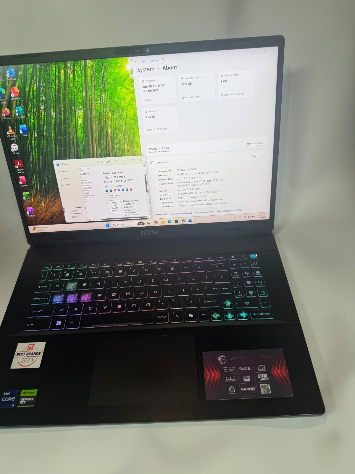 MSI Sword 17 HX B14V – 4TB SSD- i9 14900HX – 32GB DDR5- RTX 4070-MS Office 21 P