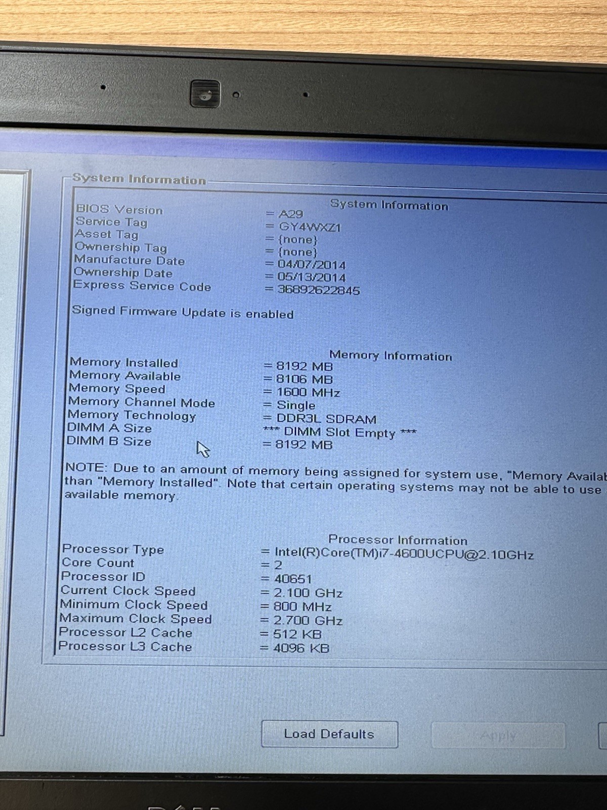 DELL Latitude E7240 i7-4600U 8GB NO SSD NO BATTERY NO POWER SUPPLY (UNTESTED)