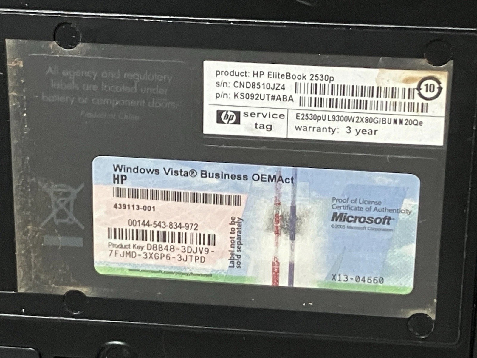 HP EliteBook 2530p Laptop Intel Core 2 Duo For Parts No Memory No Hard Drive