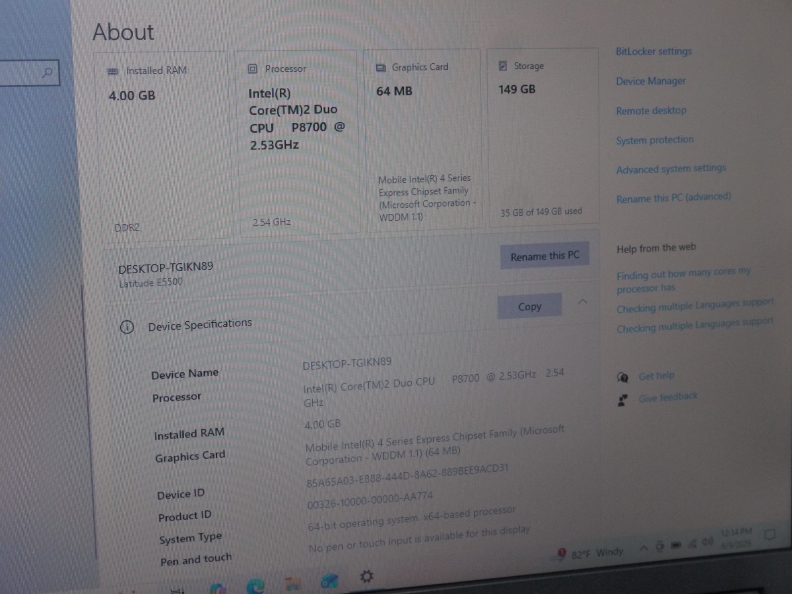 Dell Latitude E5500 15.6″ Laptop – Core 2 Duo / 4GB / 160GB HDD / Win10