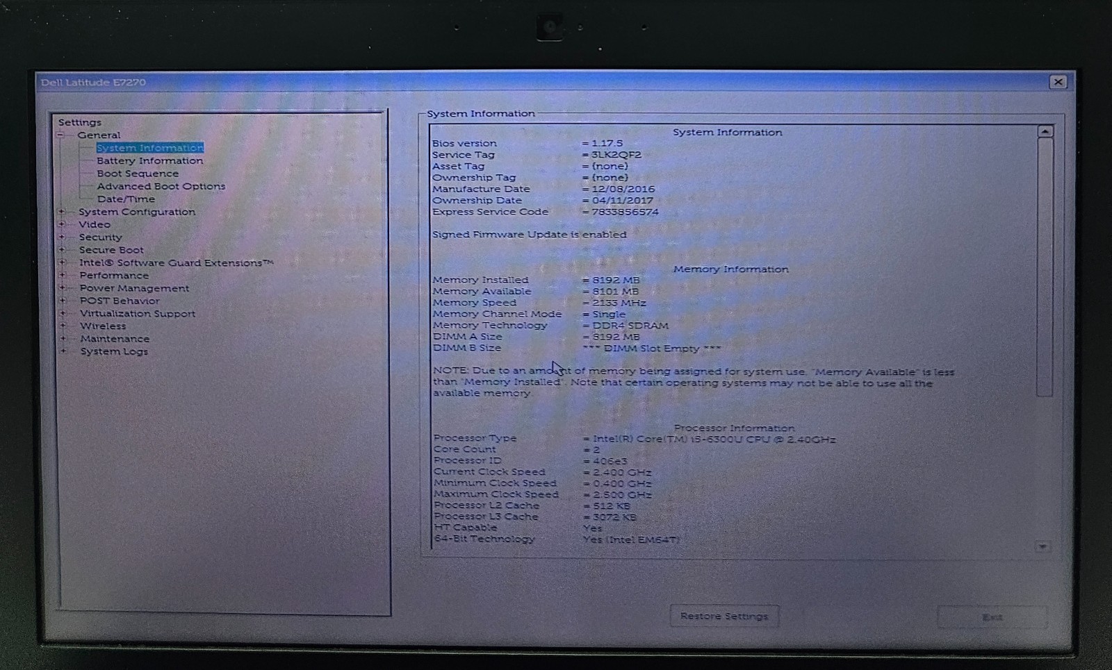 Dell Latitude E7270 12.5″ Laptop Intel Core i5-6300U 8GB RAM No HD/OS/BATT (FL)