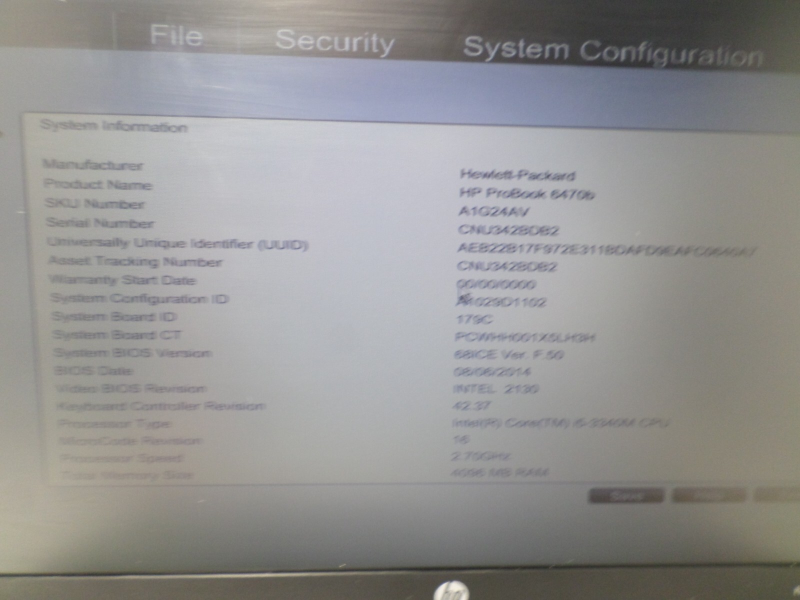 HP ProBook 6470b i5-3340m@ 2.70Ghz, 4 GB, 500 GB, No OS