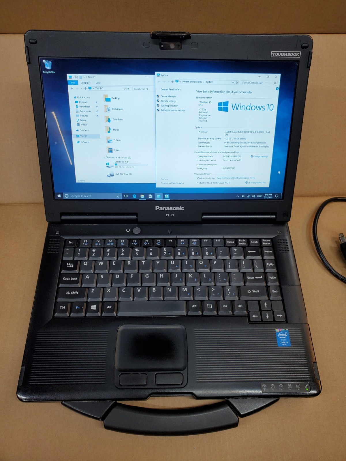 Panasonic Toughbook CF-53 14″ Core i5 4310U 4GB RAM 256GB SSD DVD-RW WIN 10 Pro
