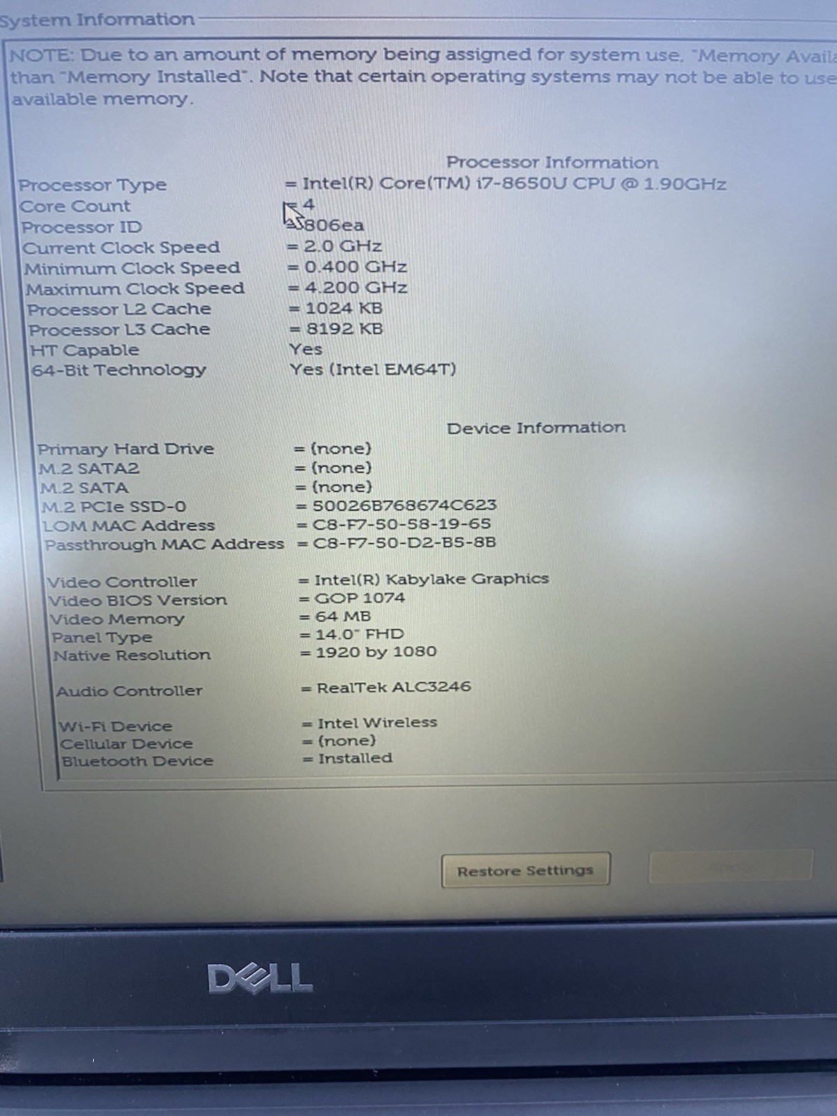 Dell Latitude 14″ Laptop 5490 i7 8th Gen | 16GB Ram 256GB NVMe | Windows 10PRO