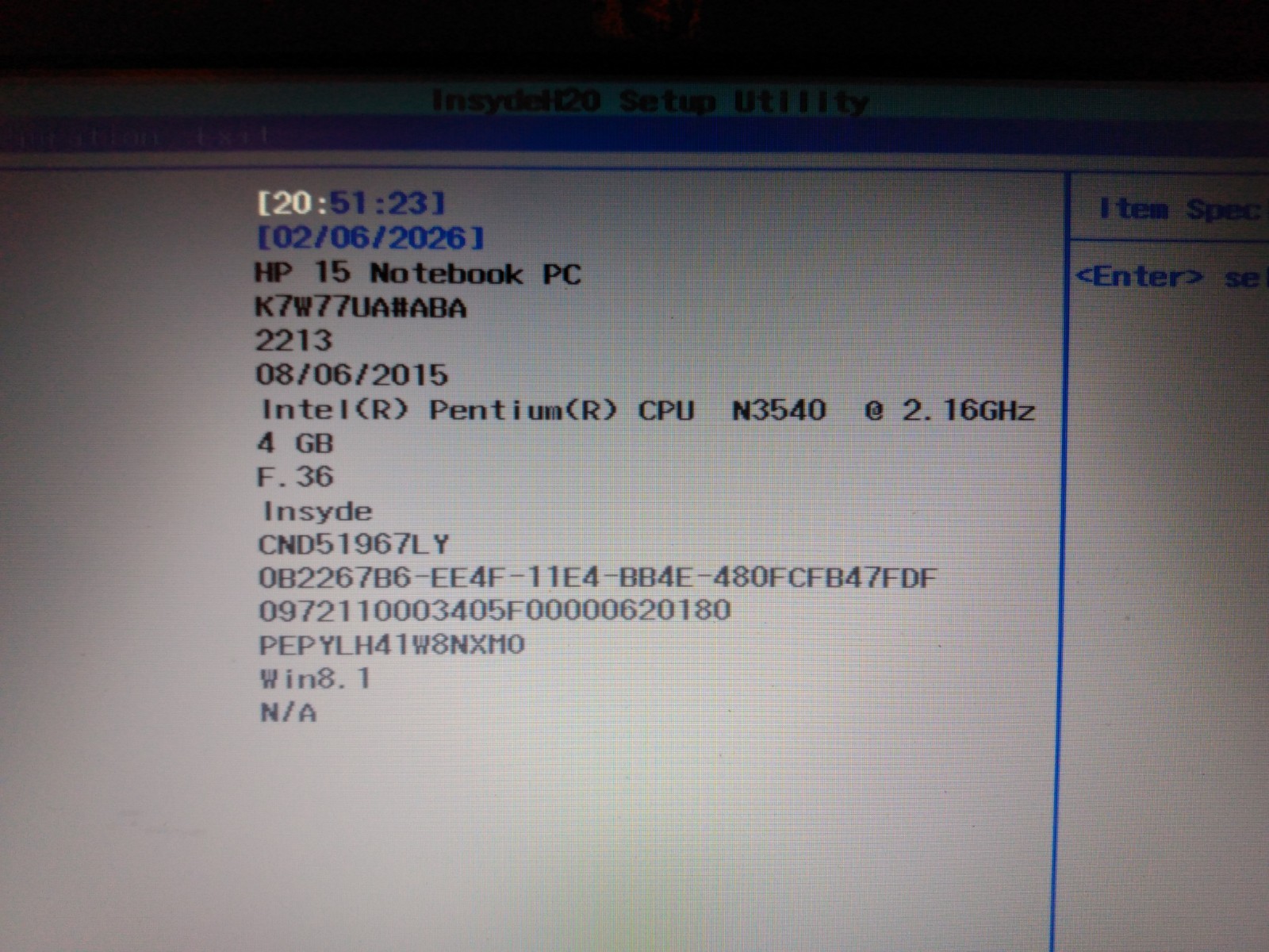 HP 15-r132wm 15.6″ Laptop Pentium N3540 2.16GHz 4GB Ram 500GB HDD Boots to BIOS