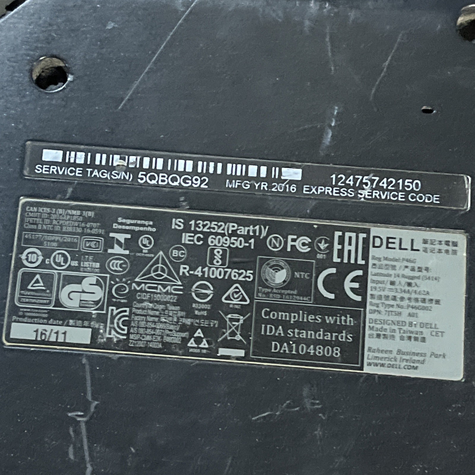 DELL LATITUDE 5414 INTEL CORE I5-6300U 2.40GHZ 8GB RAM NO HD