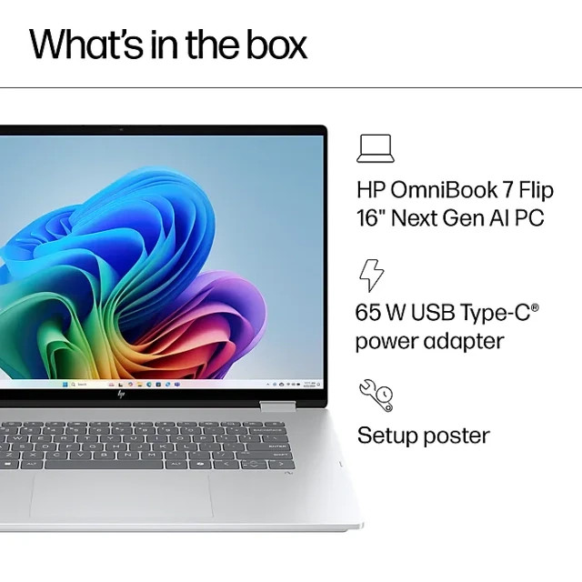 HP Flip 16″ 2K 2-in-1 laptop, Intel Core Ultra 5, 16GB/512GB, Backlit, 23h