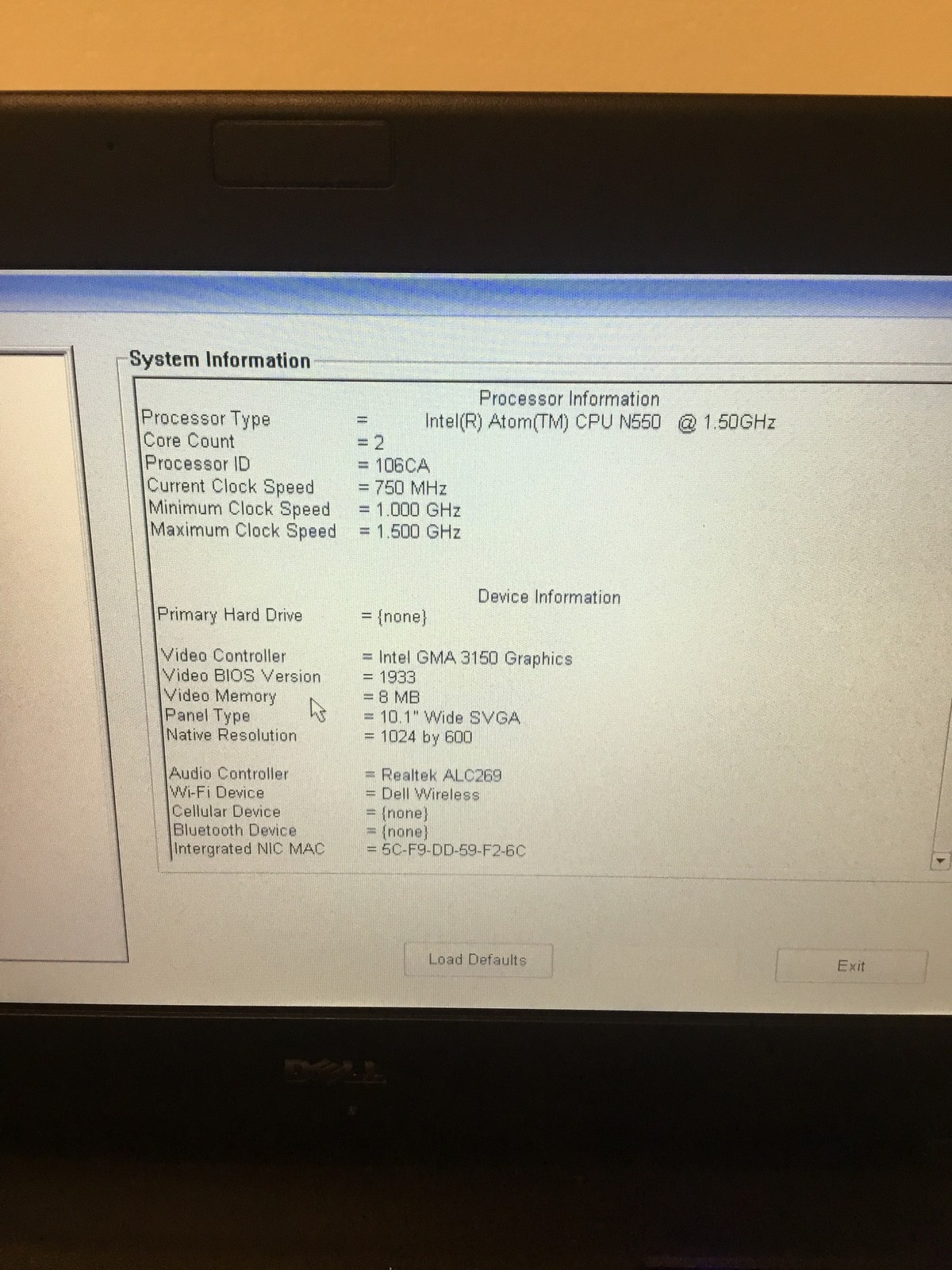 Dell Latitude 2120 Atom N550 1.5GHz 2GB 10.1″ Netbook No HDD w/ AC FREE SHIPPING