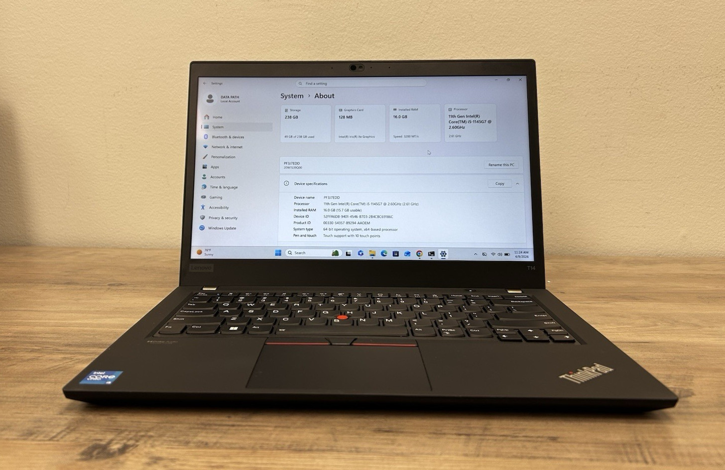 Lenovo ThinkPad T14 Gen 2 | 20W1S39Q00 14″ i5-1145G7 3.0GHz 16GB Ram 256GB SSD