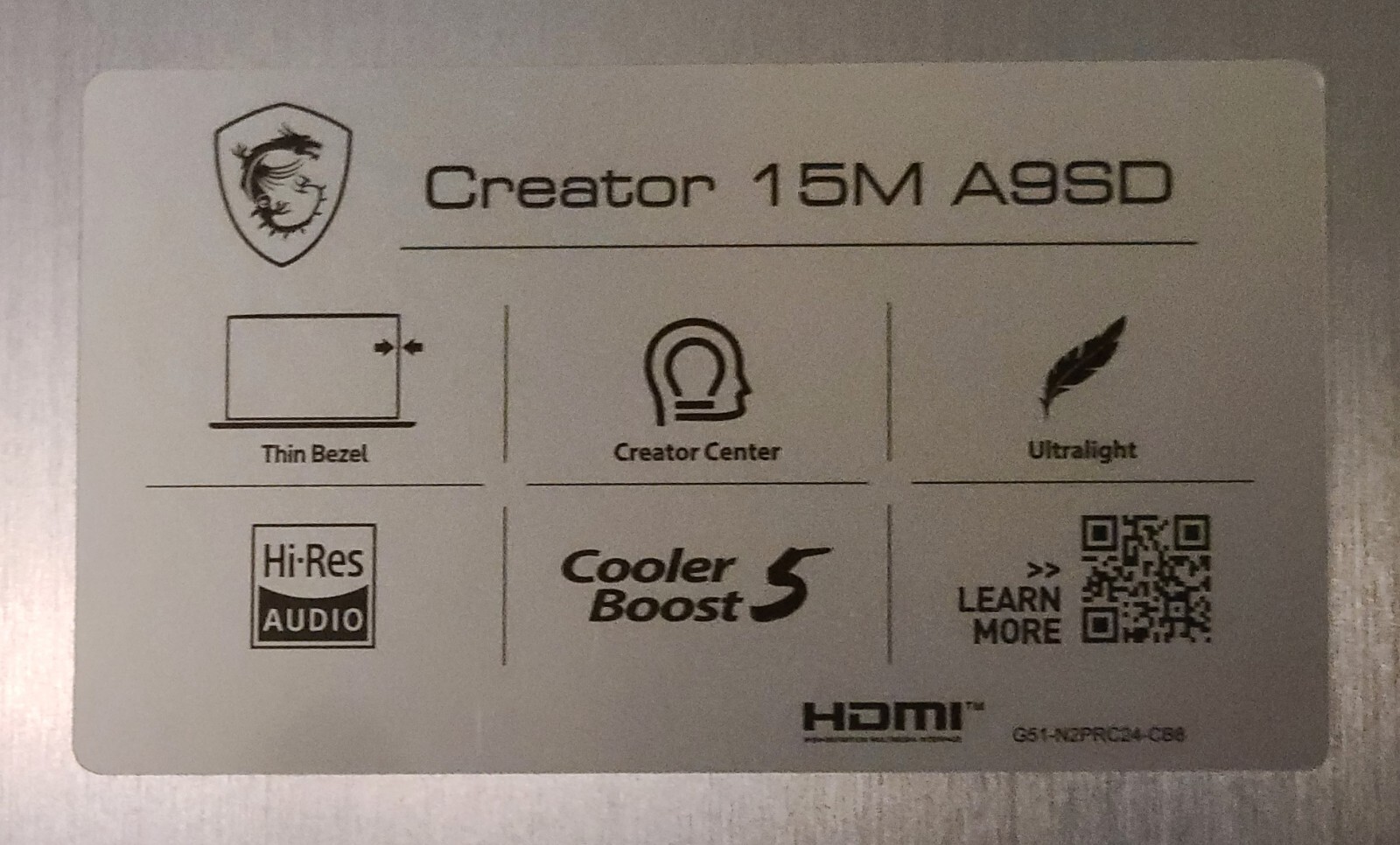 MSI Creator 15M A9SD, 15.6″ Screen, Laptop, Intel Core i5-9300H