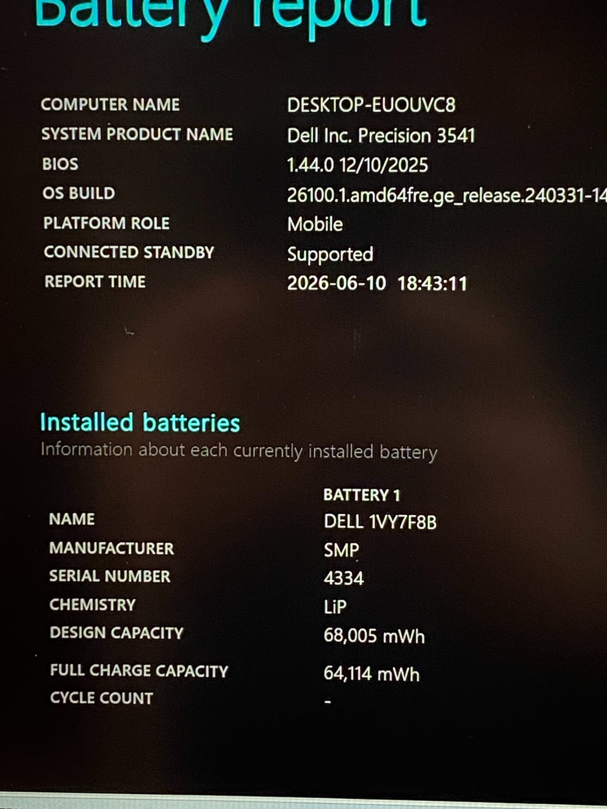 DELL PRECISION 3541 15.6″ FHD i7-9850H 16GB RAM 256GB SSD QUADROP620 BATTERY 94%