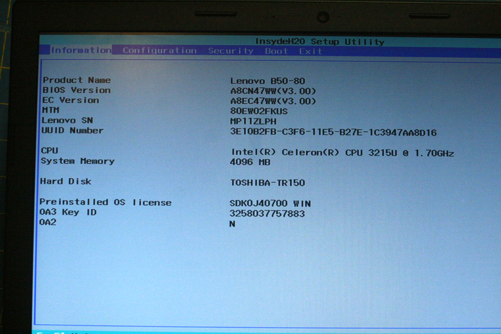 Lenovo B50-80 Laptop Intel Celeron CPU 3215U 1.7GHz 4GB RAM 240GB SSD UBUNTU