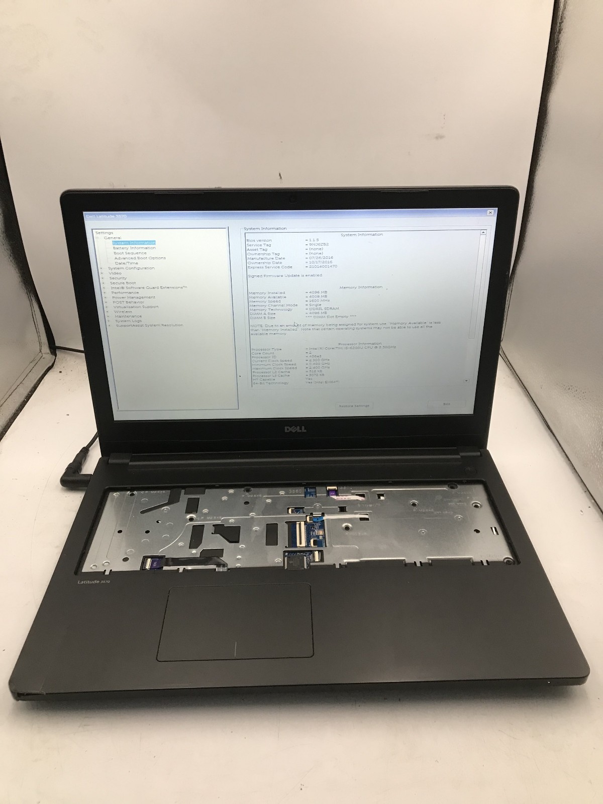 DELL LATITUDE 3570 – BOOTS TO BIOS – INTEL I5 6200U – NO RAM – READ DESCRIP – BB