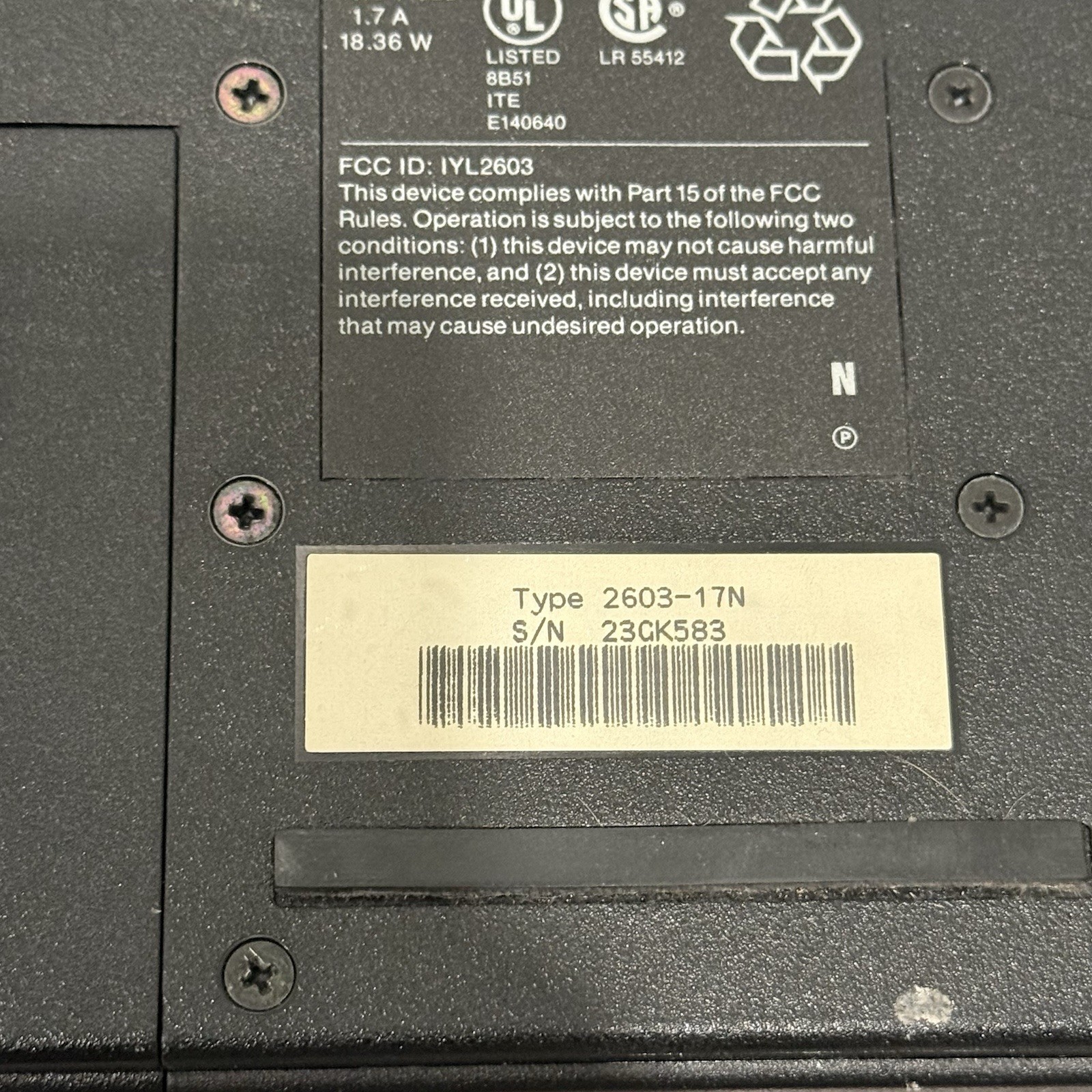 RARE IBM ThinkPad 2603-17n *as Is Untested No Charger*