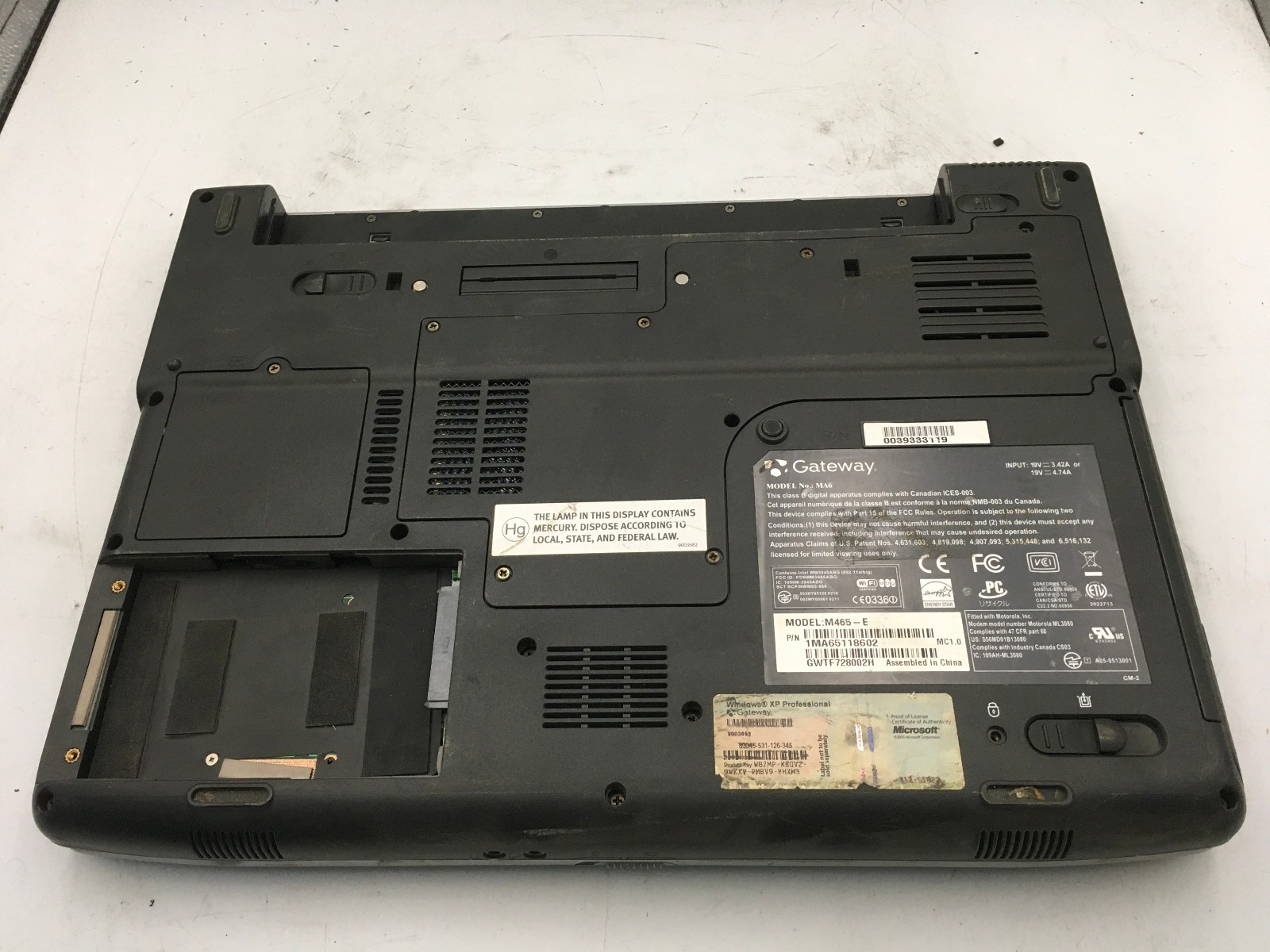 GATEWAY MA6 M465 E – BOOTS TO BIOS – INTEL 2 DUO T5500 – 2GB RAM – READ DESC -BB