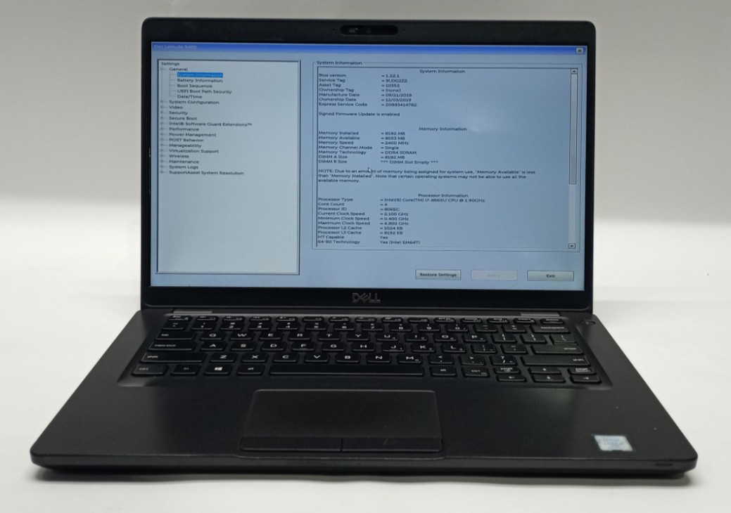 Dell Latitude 5400 14″FHD i7-8665U@1.9GHz 8GB RAM 256GB NVMe Win 11 Pro WH876*!